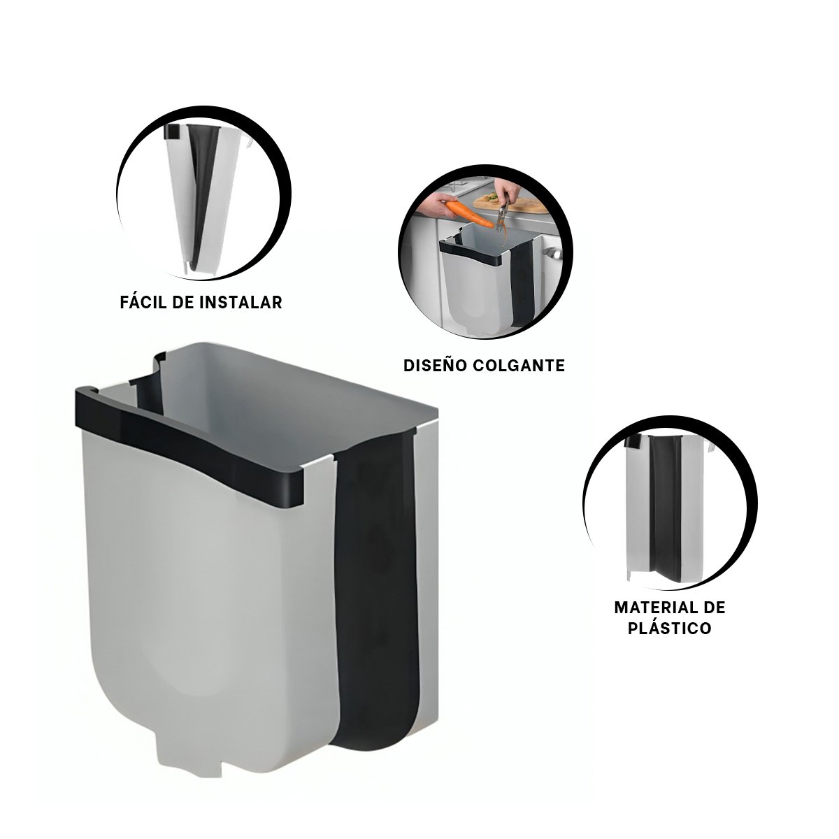 CUBETA PLEGABLE PARA BASURA PRACTICA Y COMODA CONSERVA ORDEN EN CASA Y COCINA Y+PAPEL REGALO - 5
