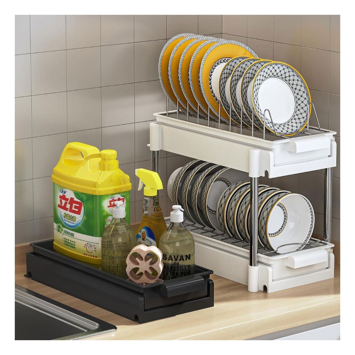 PACK6 ELEMENTO FUNCIONAL NEGRO 2 NIVELES CON 2 CAJONES DESLIZABLES PARA ORDEN Y+PAPEL REGALO - 5