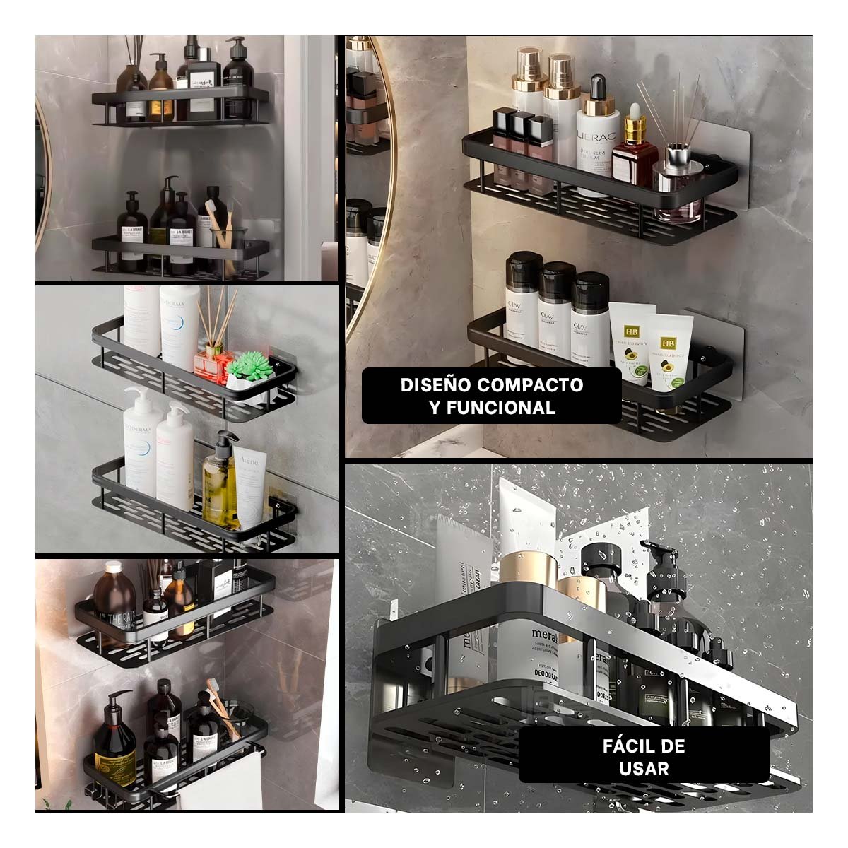 PACK4 ACCESORIO DECORATIVO NEGRO 30X13CM FLOTANTE PARA ORDEN VISUAL EN HOGAR Y+REGALO STICKER - 2