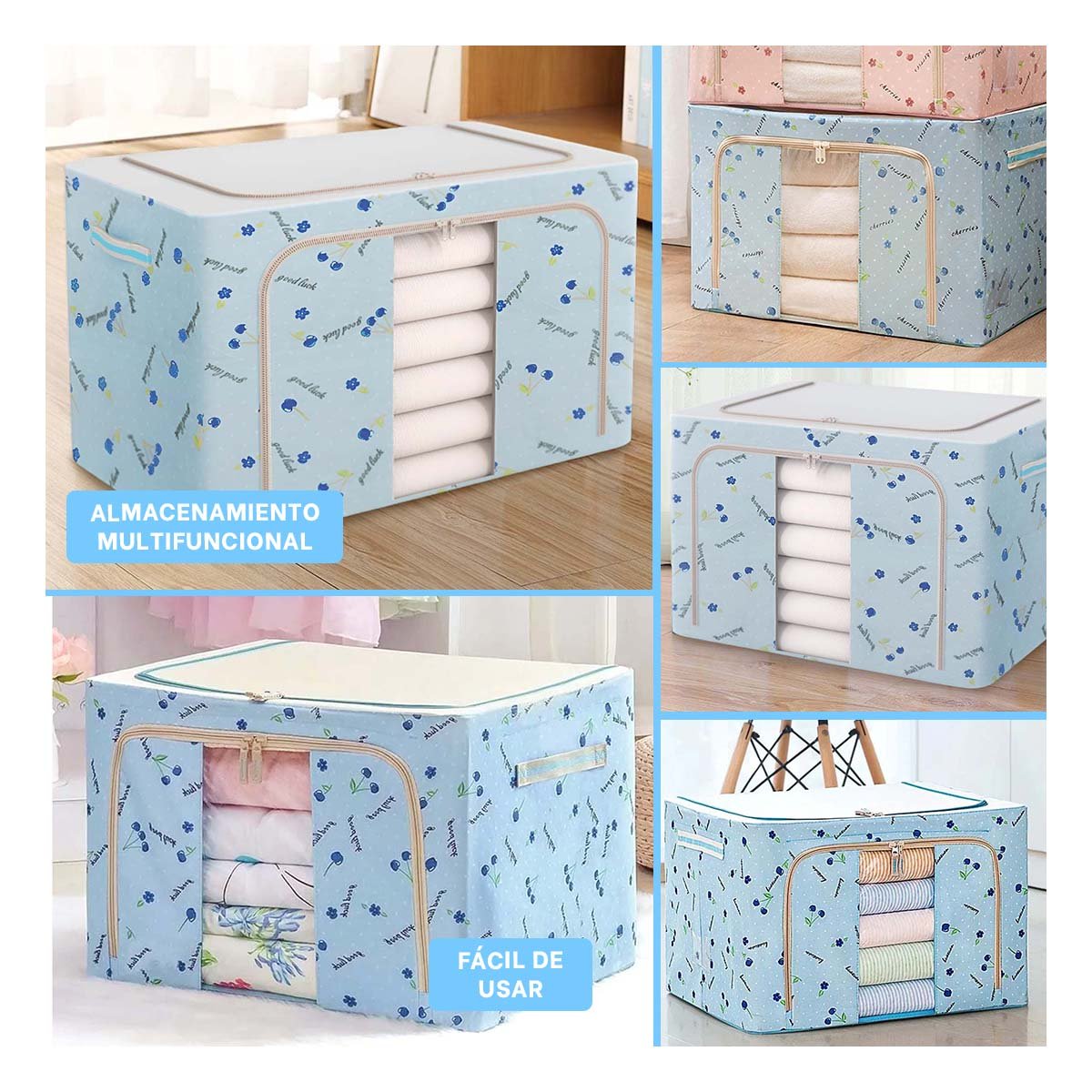 CAJA ORGANIZADORA PLEGABLE CON ESTAMPADO DE CEREZAS PARA HOGAR Y CLOSET - 2