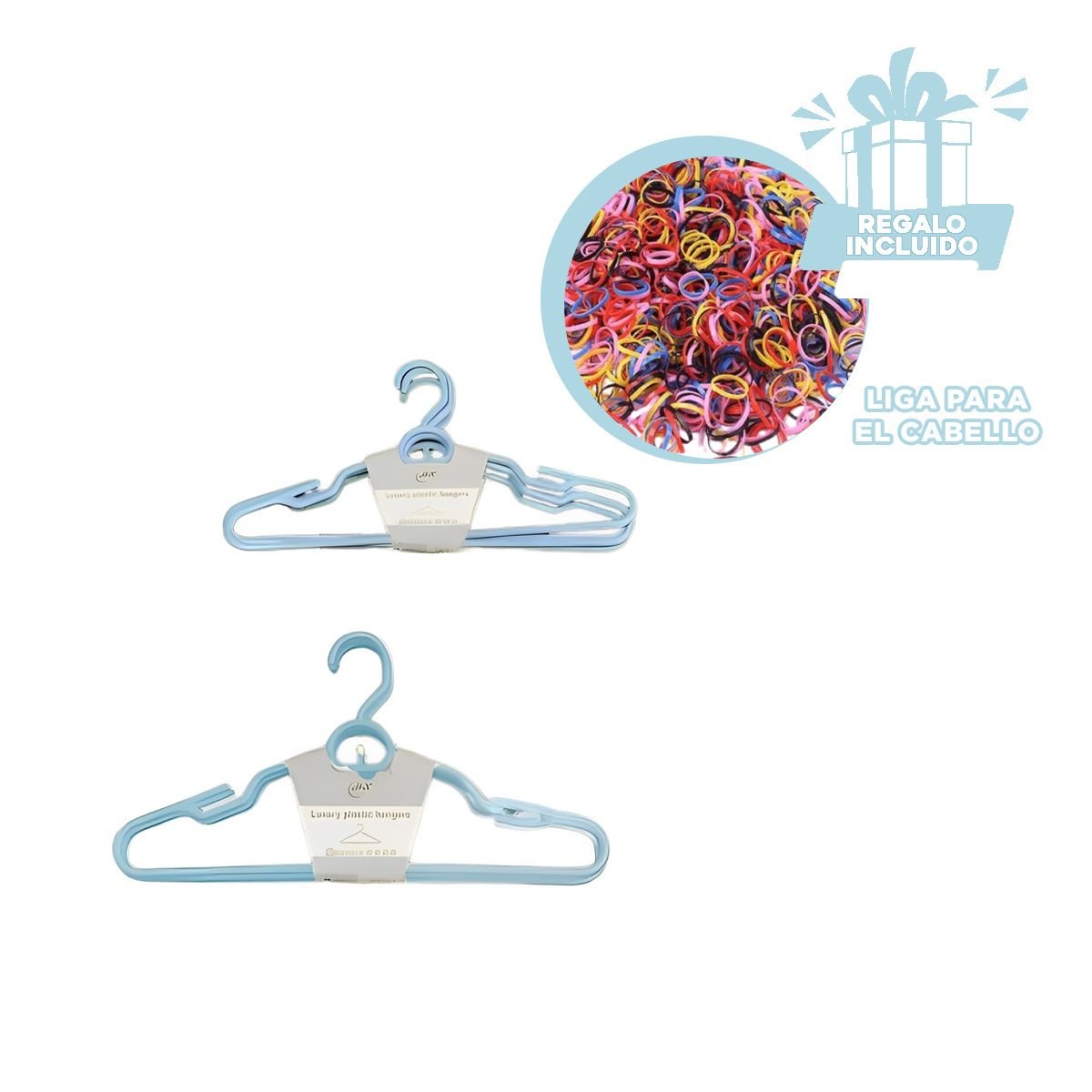 SOPORTE DE ROPA DE PLASTICO CELESTE CIRCULO EN MEDIO DE 4 PIEZAS USO DIARIO Y+LIGAS REGALO - 2