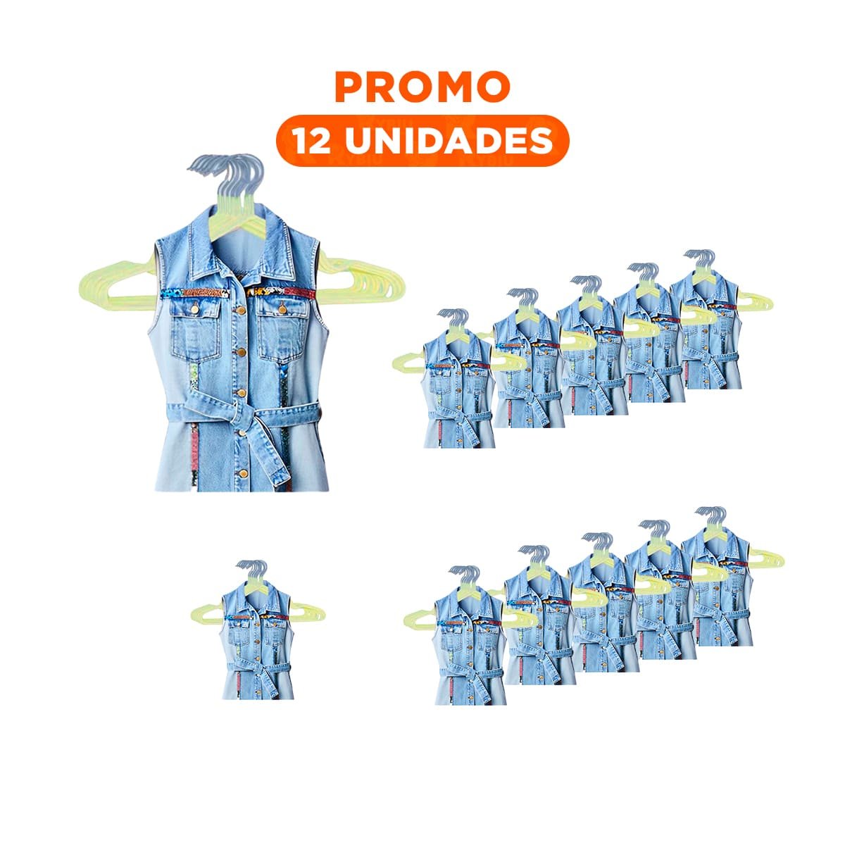 PACK12 ACCESORIO FUNCIONAL DE ALAMBRE CON PLASTICO AMARILLO 5 PIEZAS PARA ROPA - 1