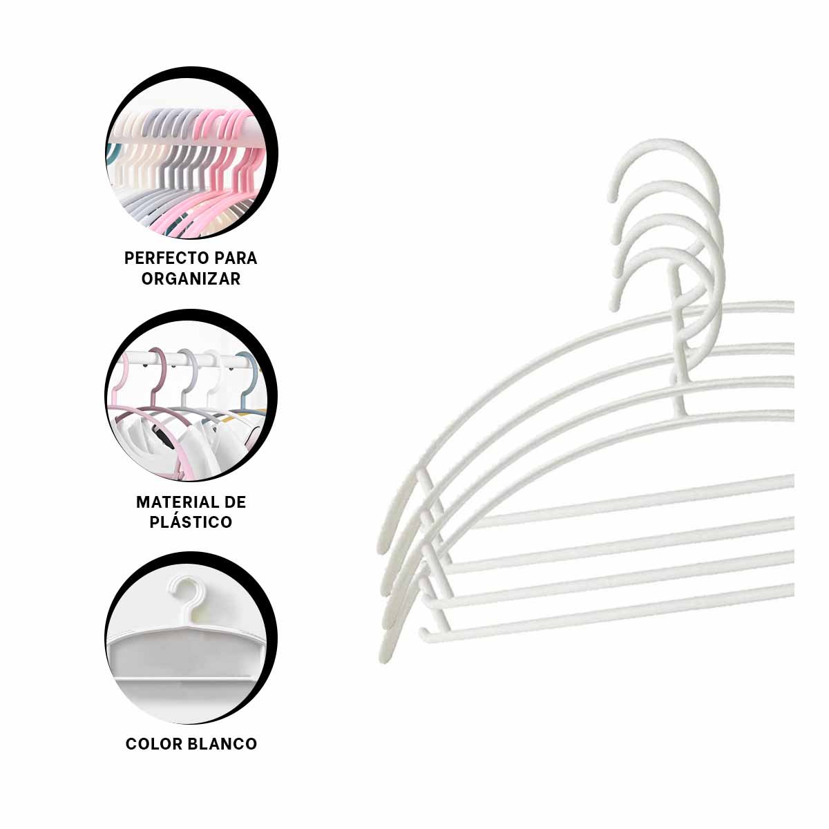 SUJETADOR DE ROPA DE PLASTICO BLANCO MEDIA LUNA DE 4 PIEZAS PARA GUARDARROPA Y+POST IT - 5