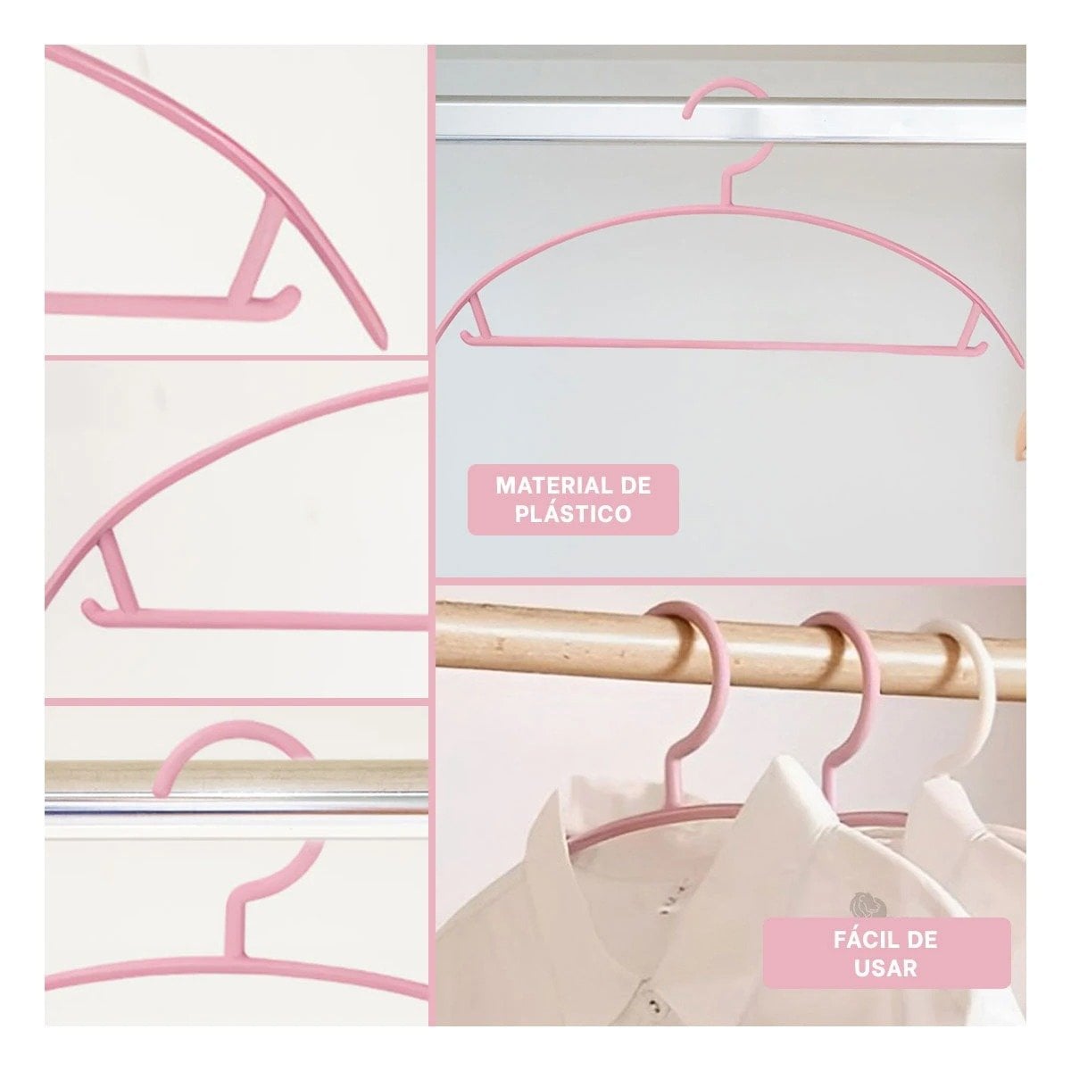 COLGADOR DE ROPA DE PLASTICO ROSADO MEDIA LUNA DE 4 PIEZAS PARA ORDEN EN CASA - 2