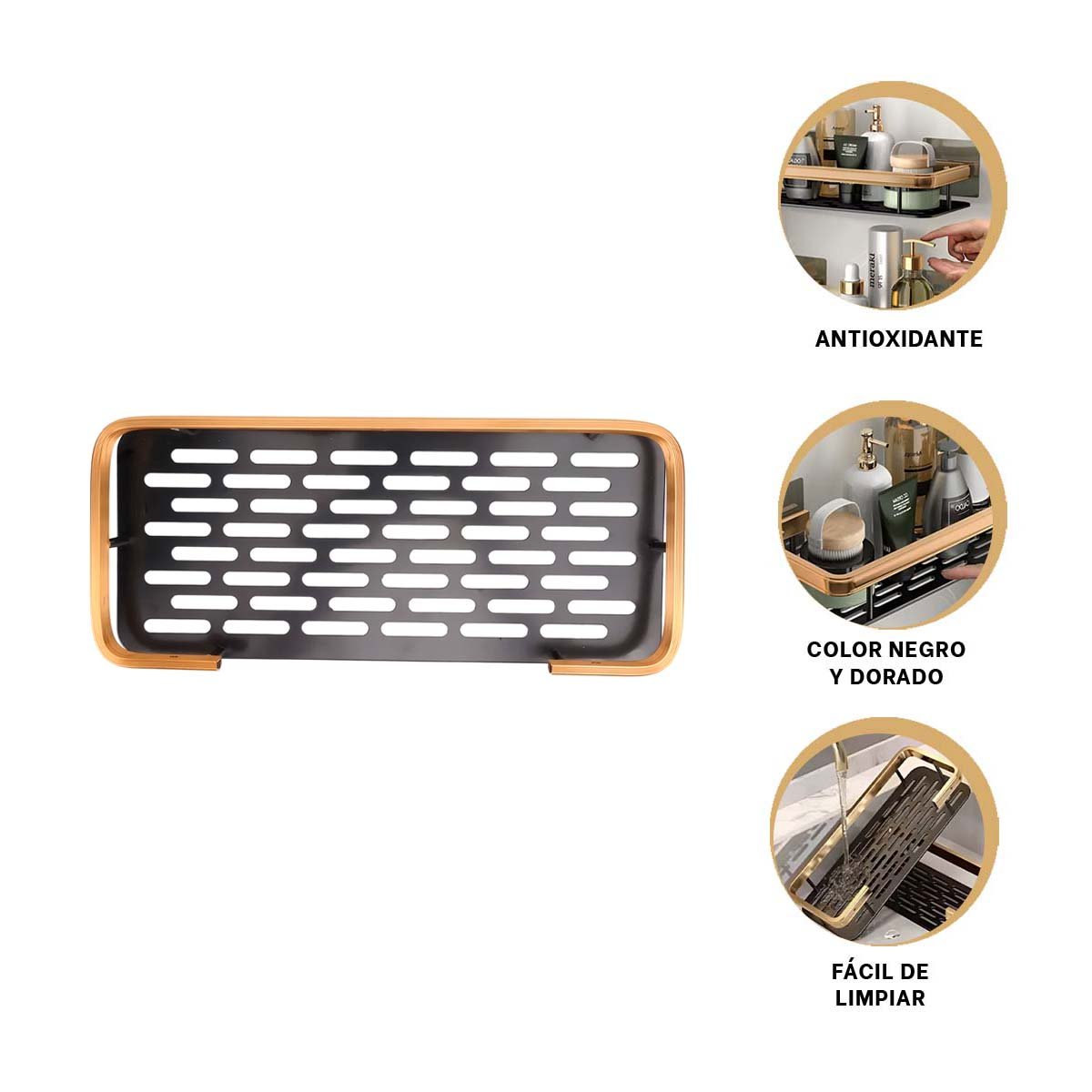 ESTANTE FLOTANTE DORADO Y NEGRO 30X13CM PARA ORGANIZACION ELEGANTE EN CASA Y+PAPEL REGALO - 5