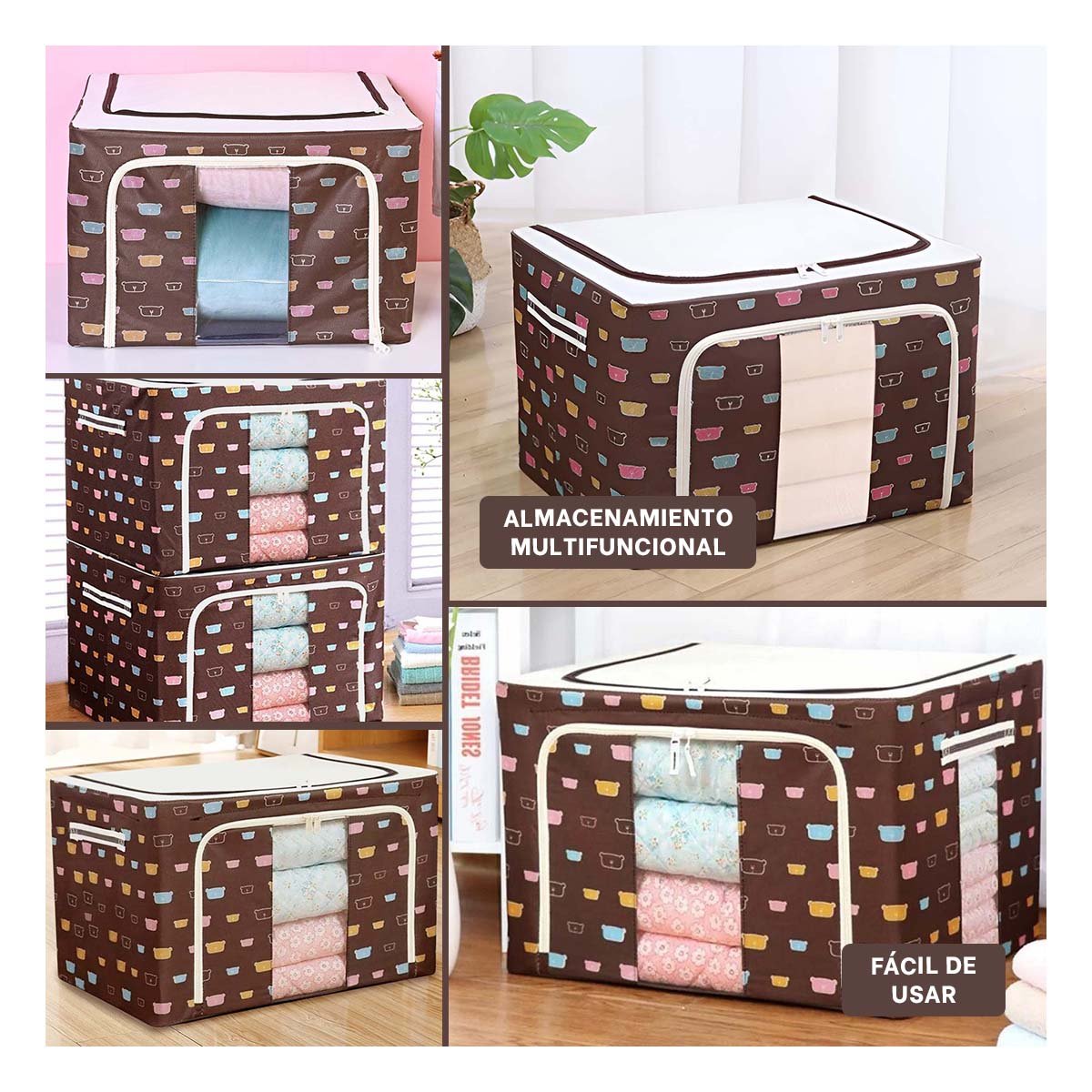 PACK4 GABINETE TEXTIL PLEGABLE PARA CASA CON ESTAMPA OSOS Y ORDEN Y+REGALO STICKER - 2