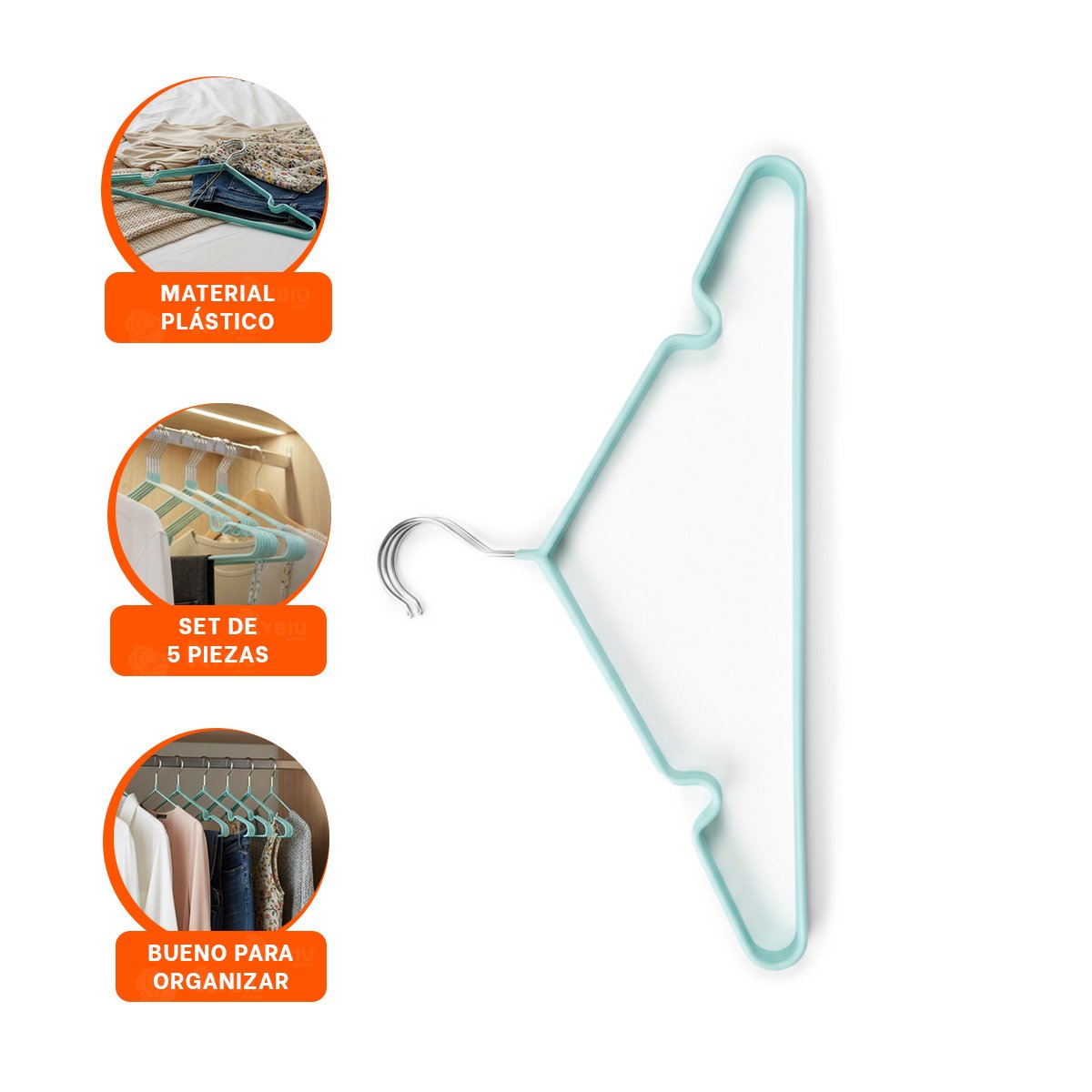 GANCHOS DE ROPA DE ALAMBRE CON PLASTICO VERDE 5 PIEZAS PARA GUARDAR PRENDAS Y+PAPEL REGALO - 5