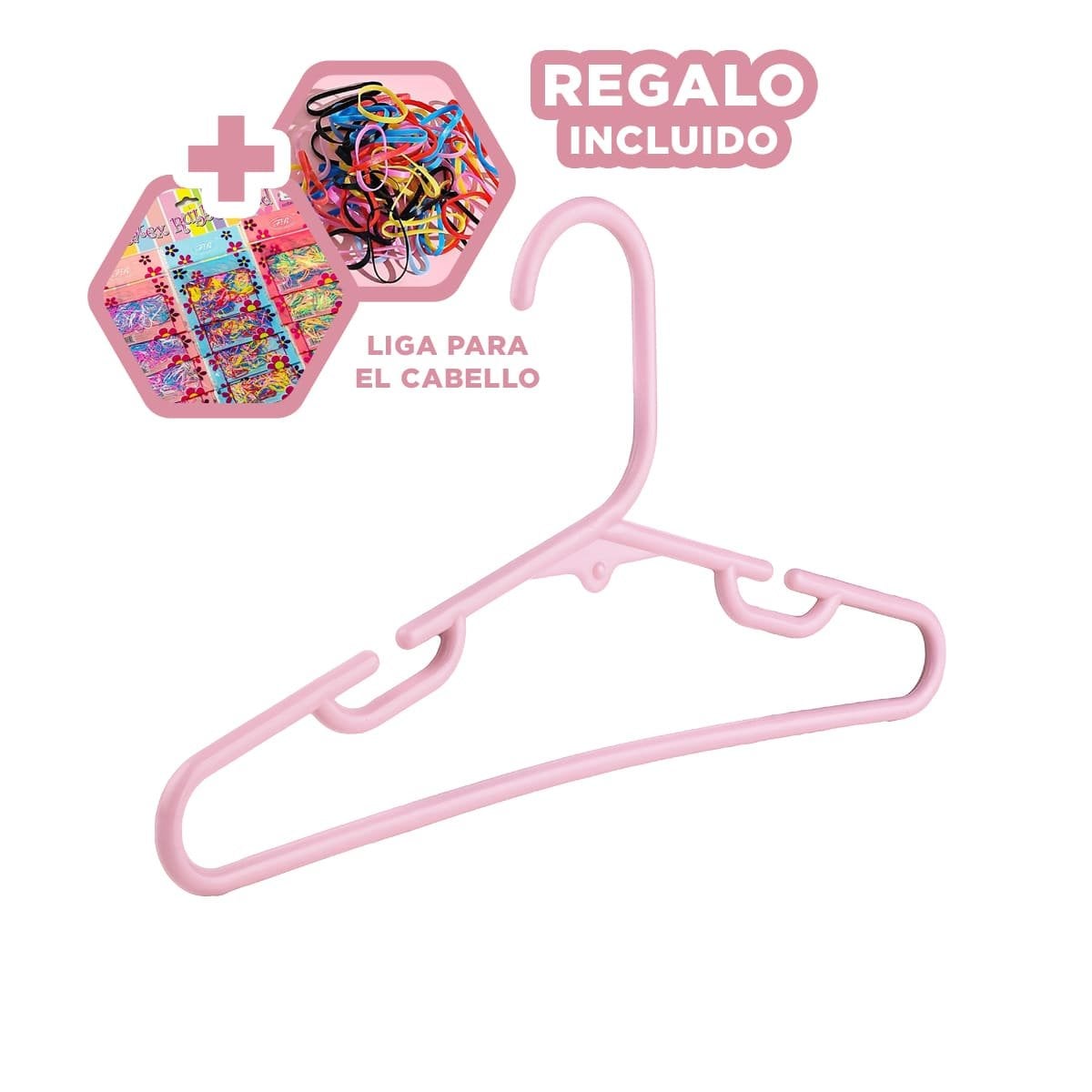 PERCHA PARA ROPA DE CASA Y VIAJE 5 PIEZAS 15X29CM ROSADO Y+LIGAS REGALO - 2