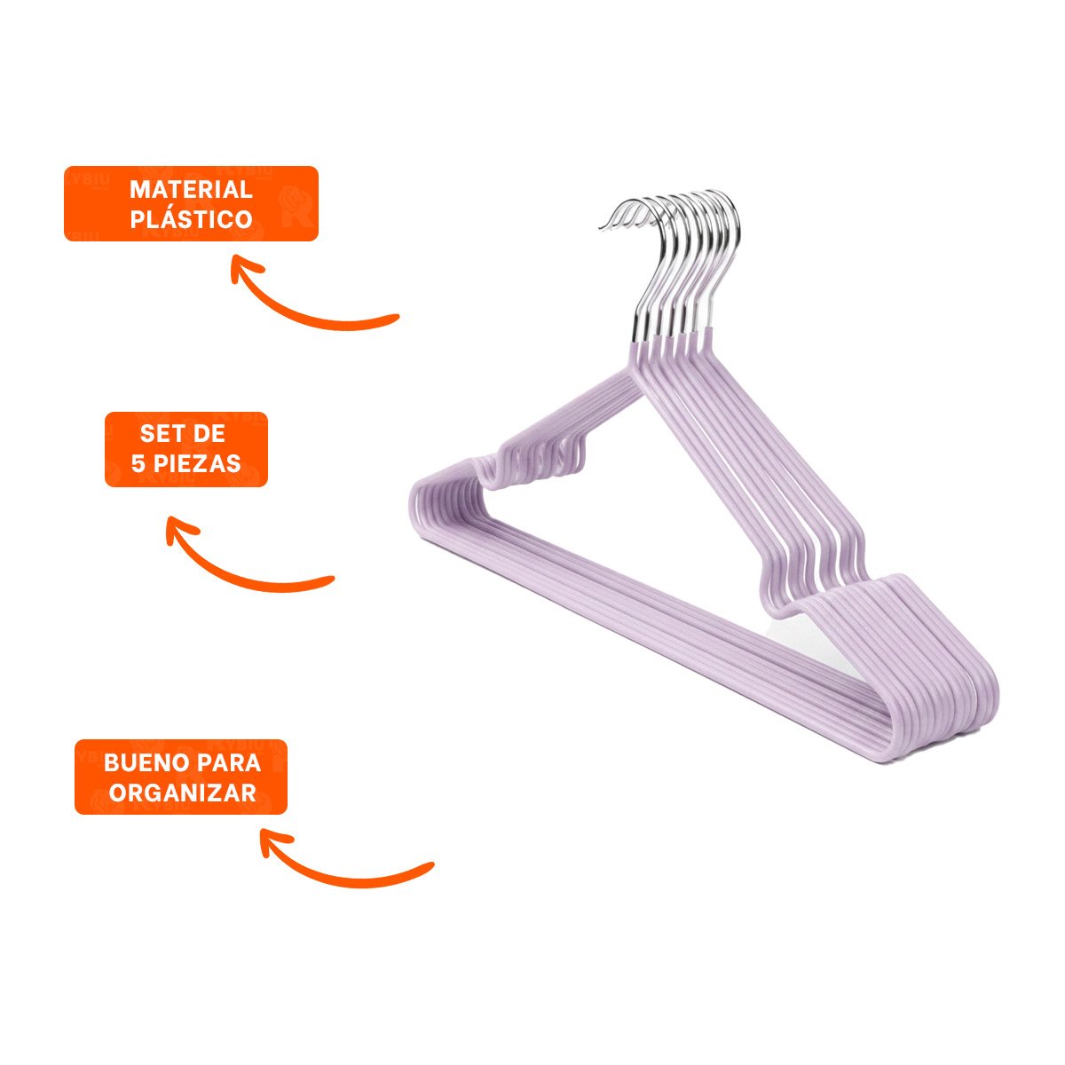 SUJETADOR DE ROPA DE ALAMBRE CON PLASTICO LILA 5 PIEZAS PARA GUARDARROPA Y+POST IT - 5