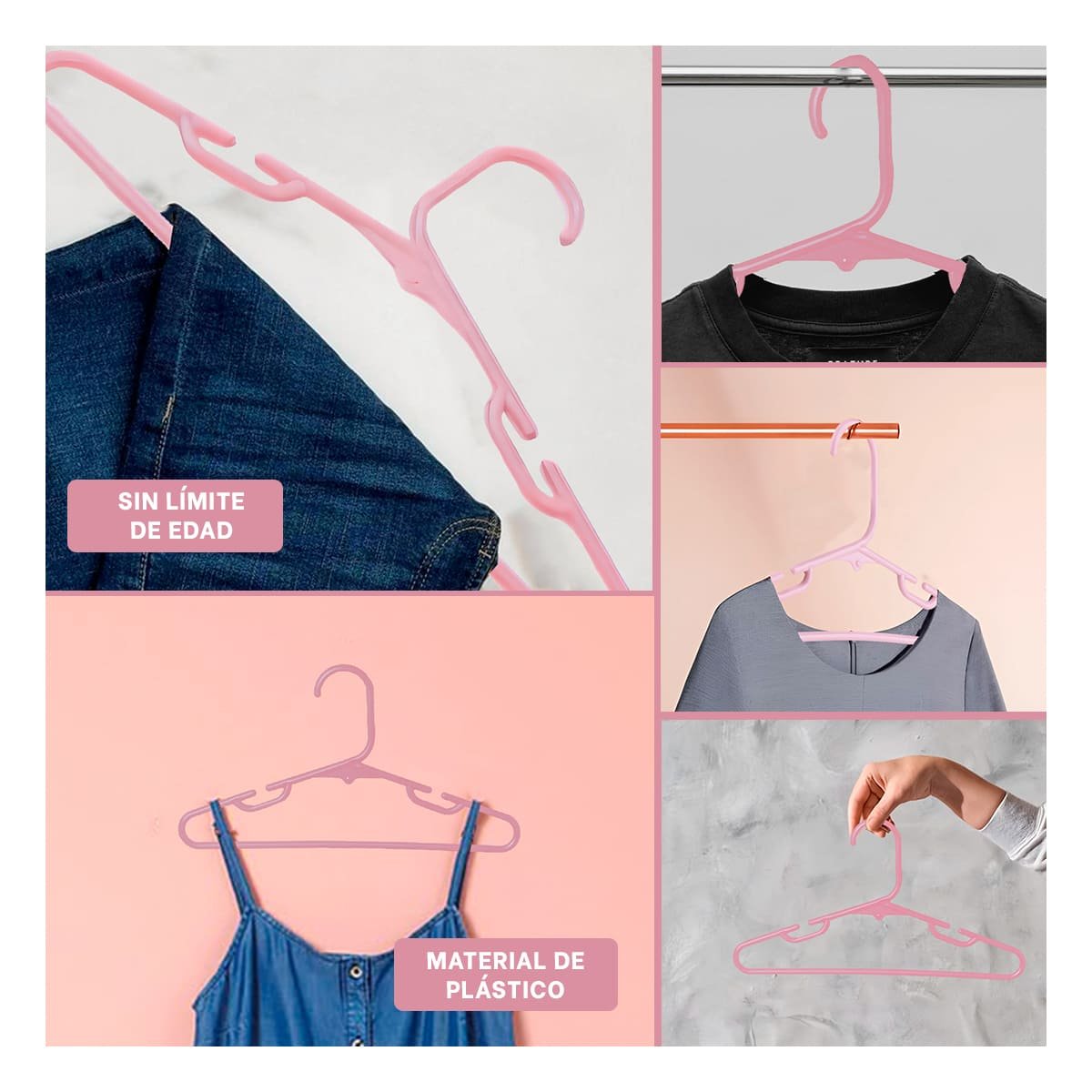 PERCHA PARA GUARDAR ROPA ELEGANTE 5 PIEZAS 15X29CM ROSADO Y+PAPEL REGALO - 3