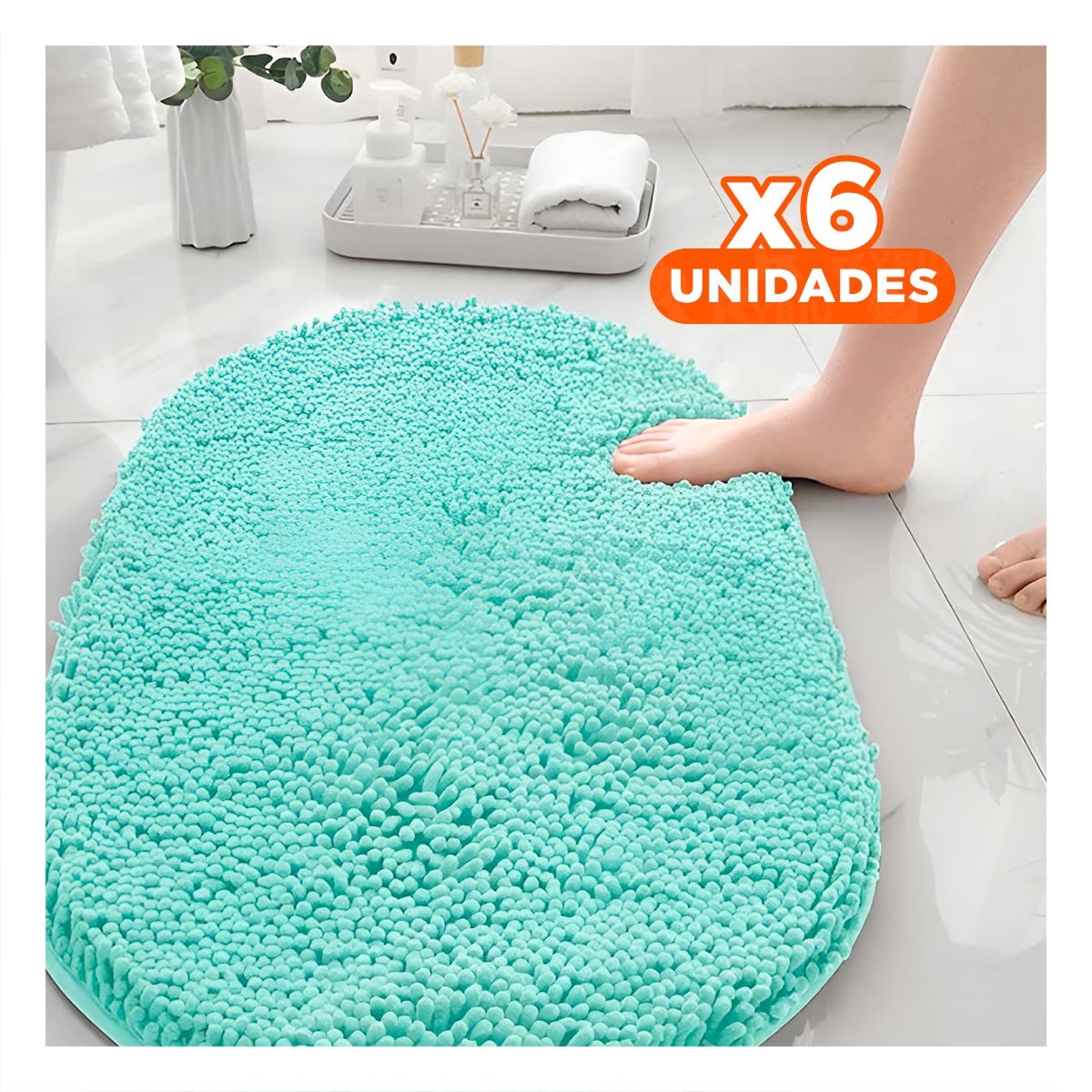 PACK6 BASE OVALADA DE MICROFIBRA 40X60CM TURQUEZA ABSORBENTE PARA BANO Y+PAPEL REGALO - 1