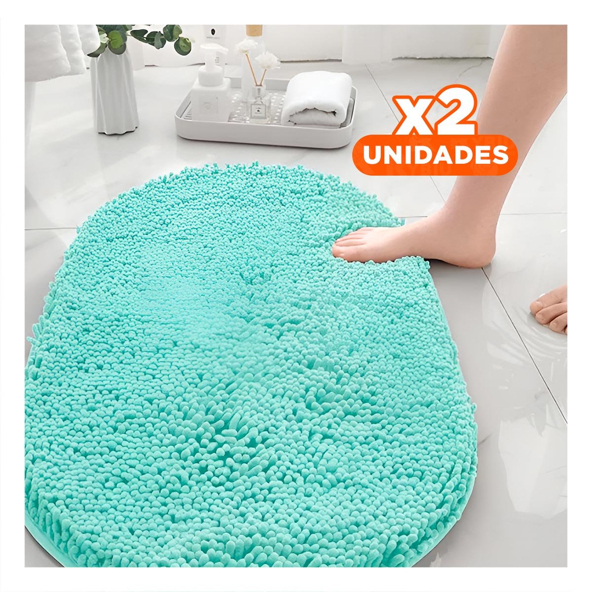PACK2 TAPETE OVALADO DE MICROFIBRA 40X60CM TURQUEZA SUAVE PARA BANO HOGAR - 1