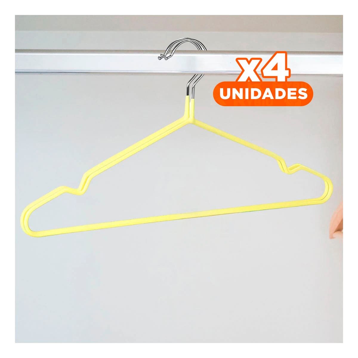 PACK4 COMPLEMENTO PARA PRENDAS DE ALAMBRE CON PLASTICO AMARILLO 5 PIEZAS CLOSET Y+PAPEL REGALO - 1