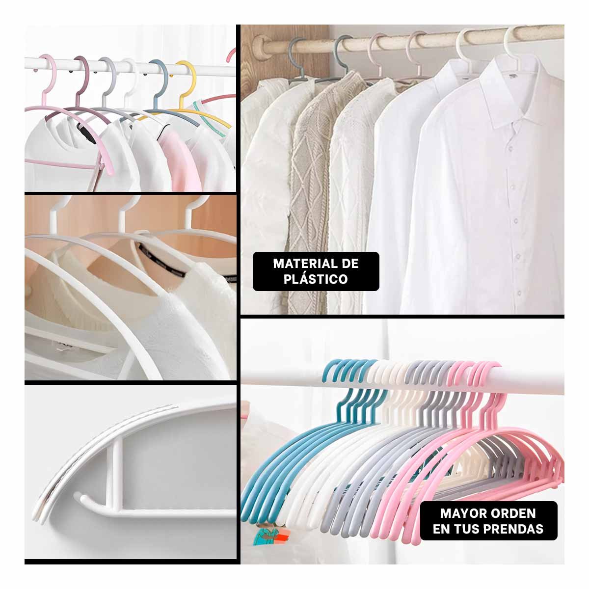 GANCHO DE ROPA DE PLASTICO BLANCO MEDIA LUNA DE 4 PIEZAS PARA GUARDAR PRENDAS Y+PAPEL REGALO - 3