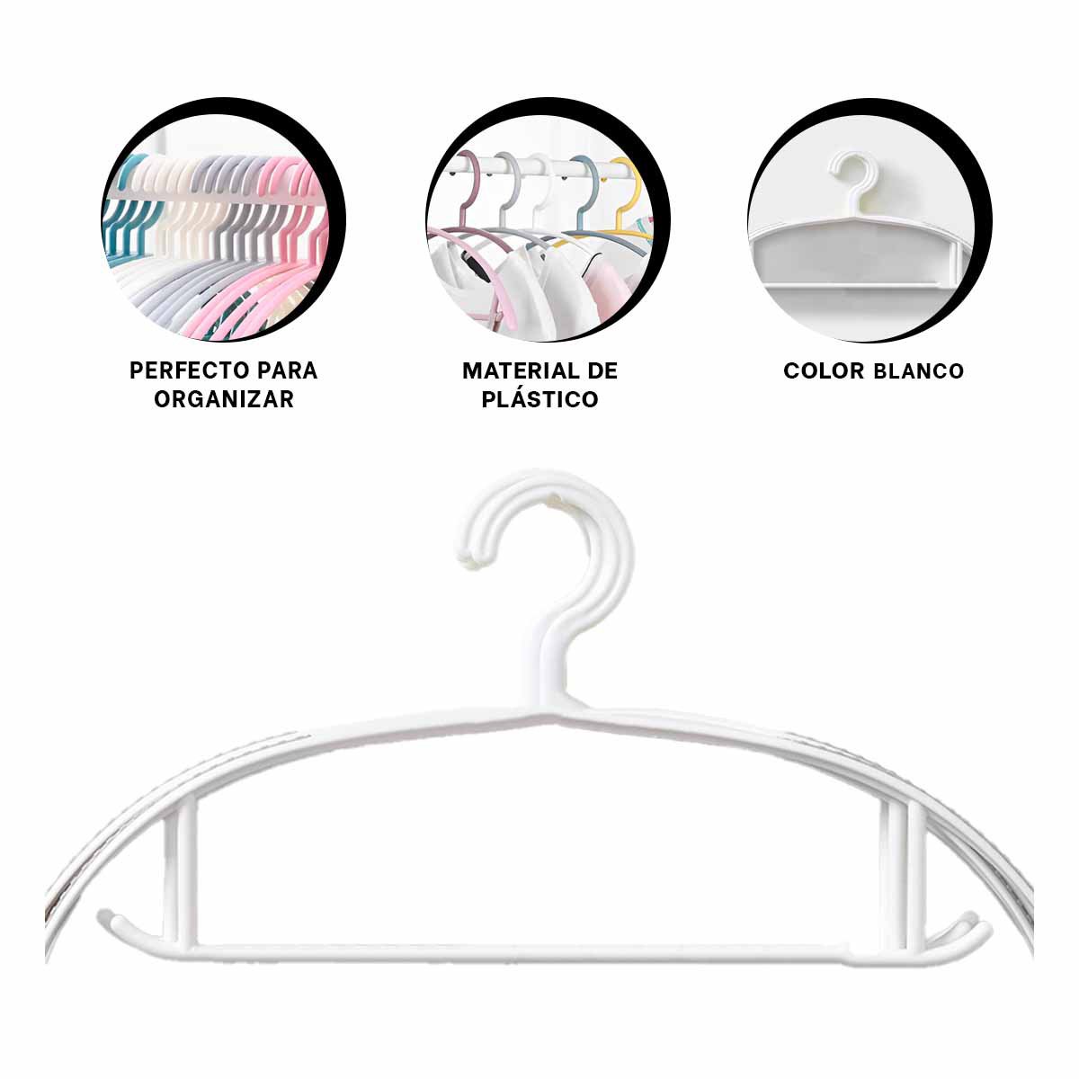 GANCHO DE ROPA DE PLASTICO BLANCO MEDIA LUNA DE 4 PIEZAS PARA GUARDAR PRENDAS Y+PAPEL REGALO - 5
