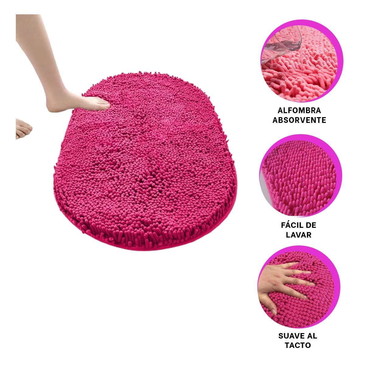 ALFOMBRA OVALADA DE MICROFIBRA 40X60CM FUCSIA ANTIDESLIZANTE PARA BANO Y+PAPEL REGALO - 5