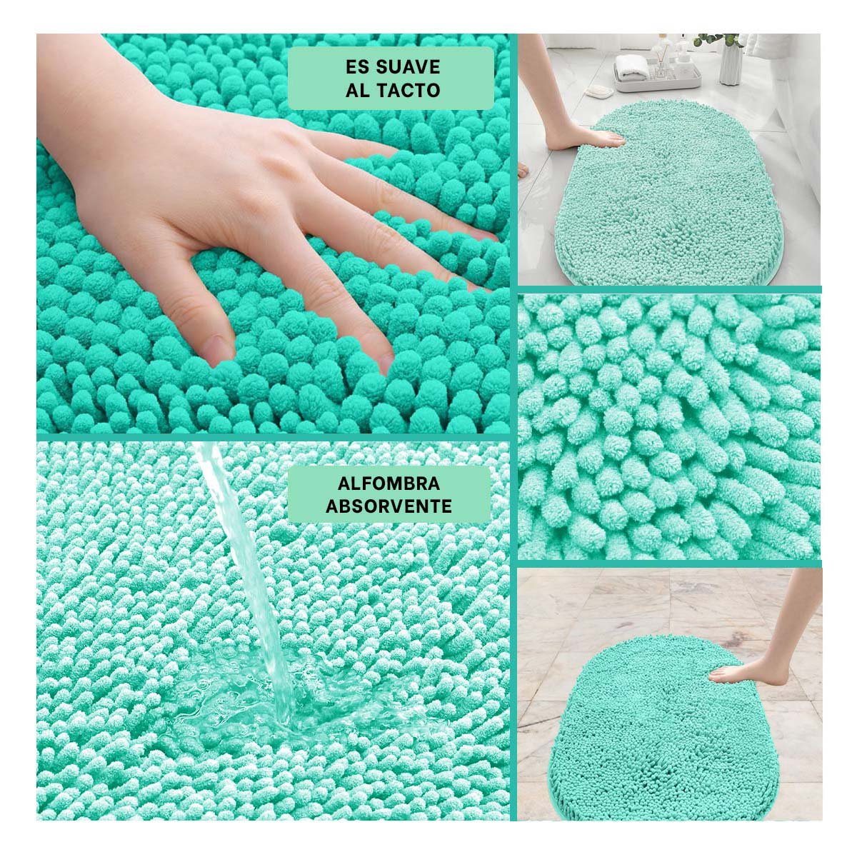 ALFOMBRA OVALADA DE MICROFIBRA 40X60CM TURQUEZA PARA HOGAR Y DECORACION Y+PAPEL REGALO - 3
