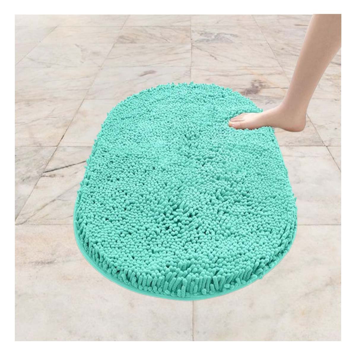 PISO OVALADO DE MICROFIBRA 40X60CM TURQUEZA PARA HOGAR Y DECORACION Y+LIGAS REGALO - 3