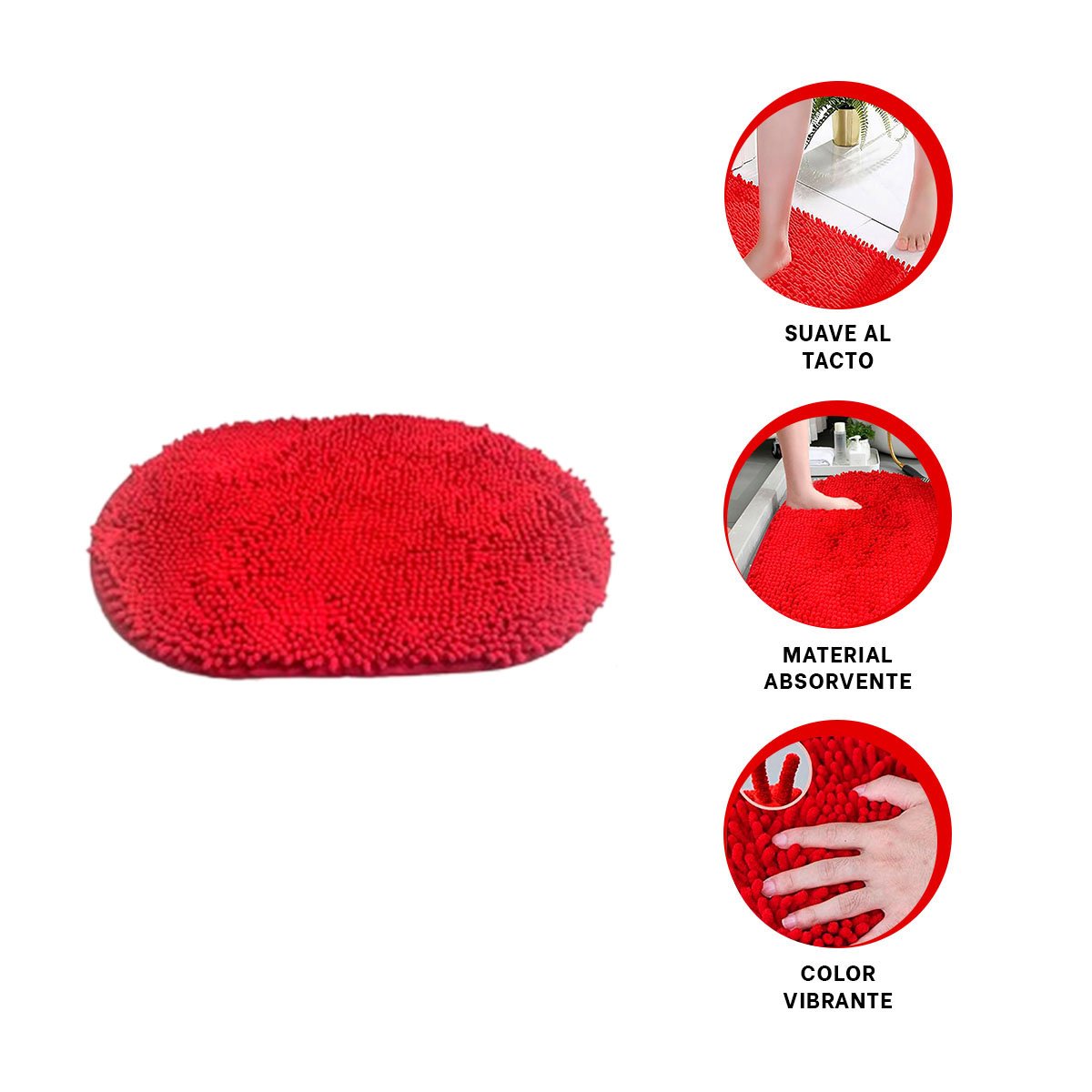 ALFOMBRA OVALADA DE MICROFIBRA 40X60CM ROJO PARA PISO DE BANO Y DORMITORIO Y+PAPEL REGALO - 5