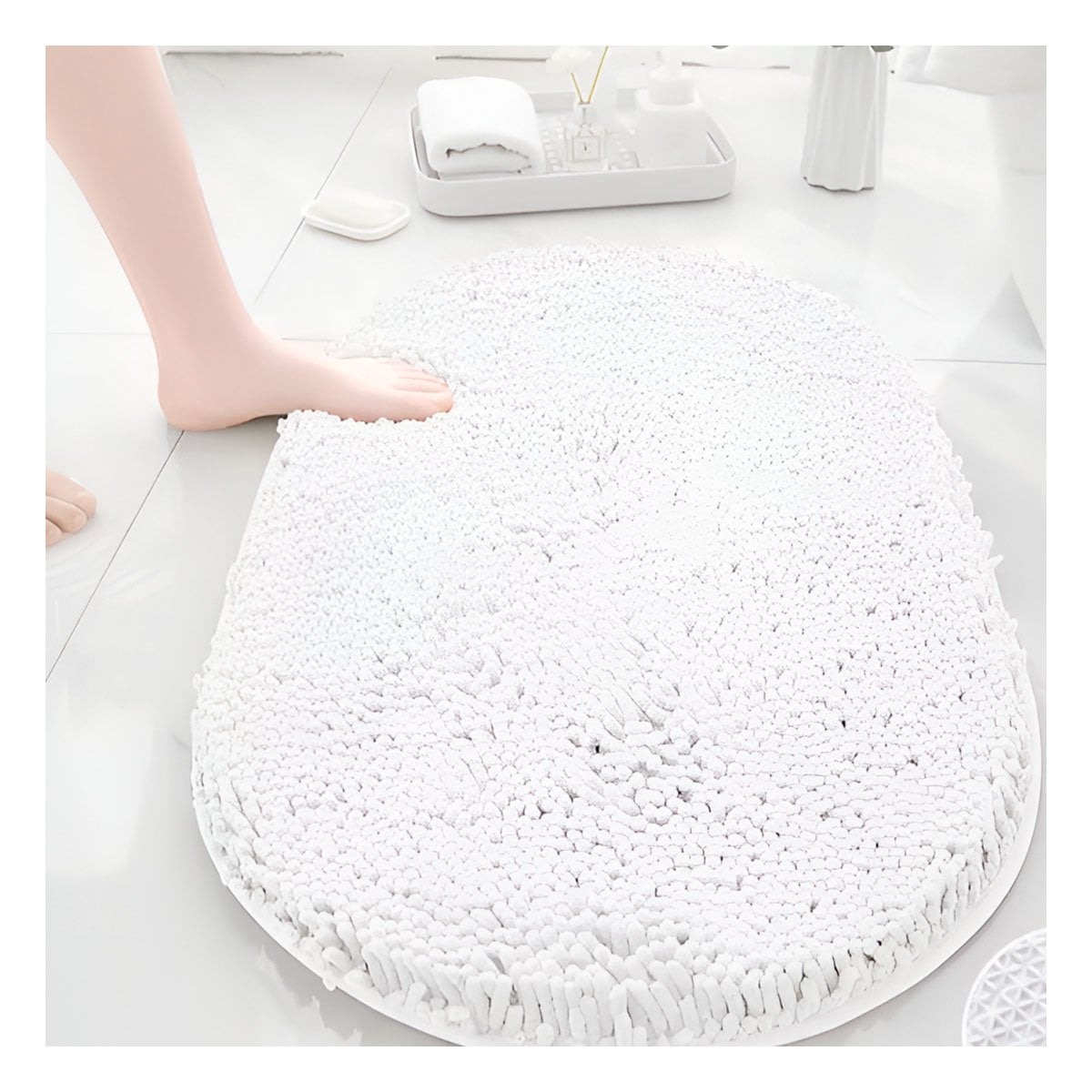 TAPETE OVALADO DE MICROFIBRA 40X60CM CREMA PARA BANO Y ESPACIOS DEL HOGAR - 5