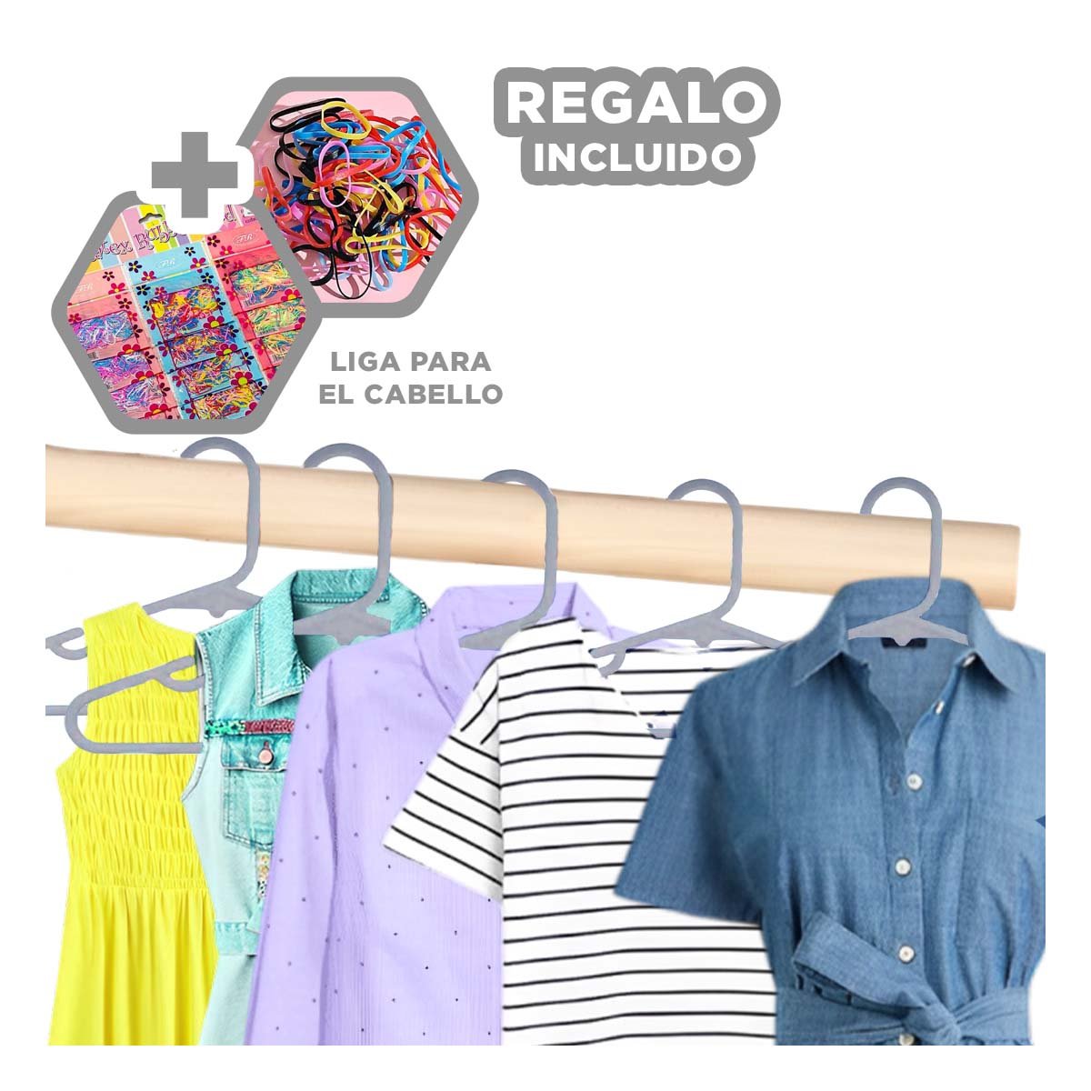 HOLDER DE PLASTICO PARA PRENDAS 5 PIEZAS 15X29CM PLOMO Y+LIGAS REGALO - 2