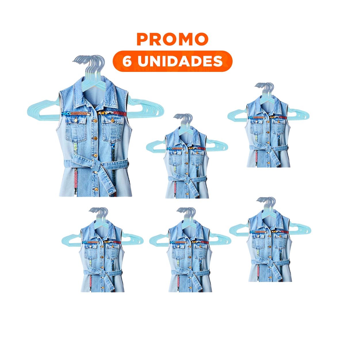 PACK6 PERCHA LIVIANA QUE FACILITA EL GUARDADO 5 PIEZAS 20X40,5CM CELESTE Y+REGALO STICKER - 1