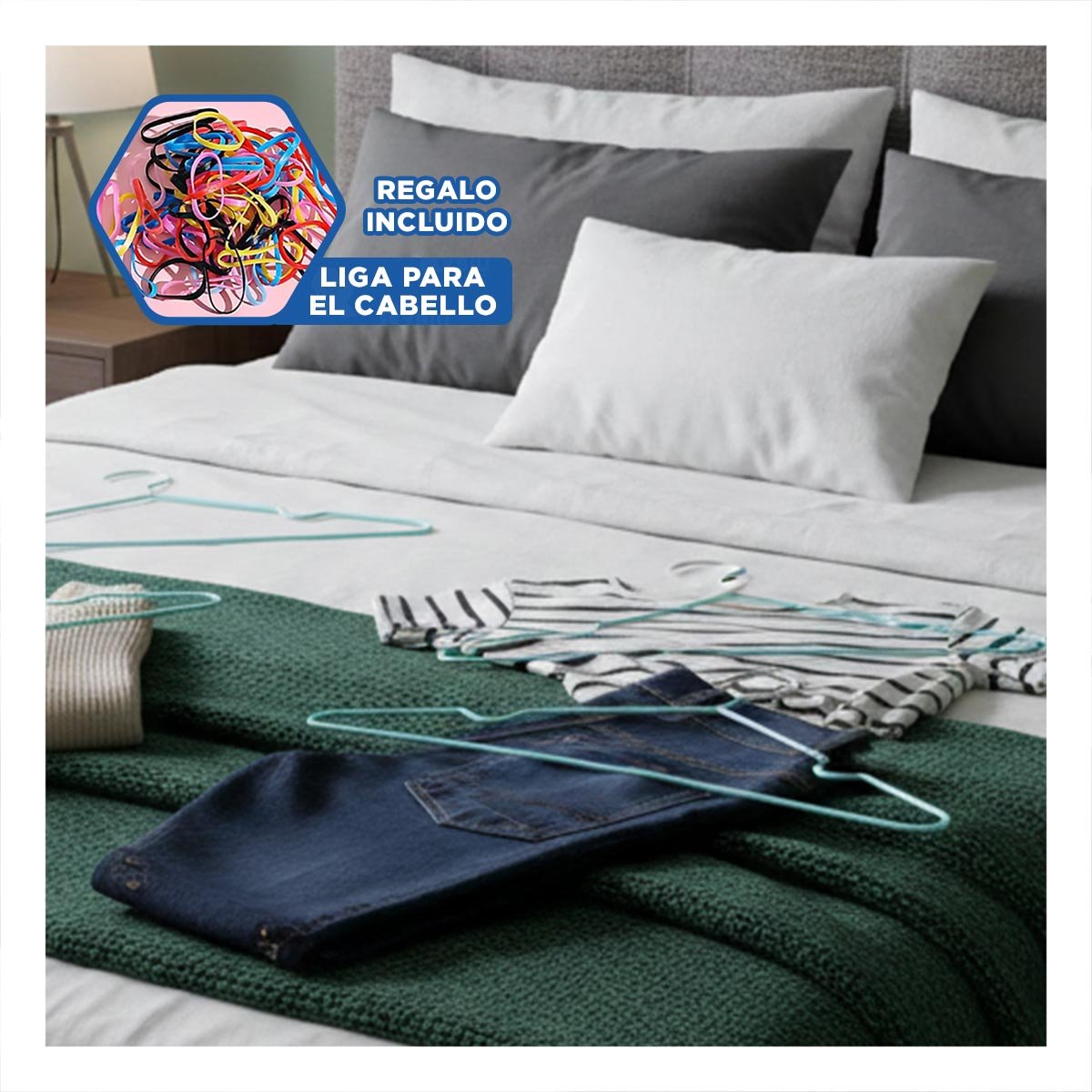 SOPORTE DE ROPA DE ALAMBRE CON PLASTICO VERDE 5 PIEZAS PARA USO DIARIO Y+LIGAS REGALO - 2