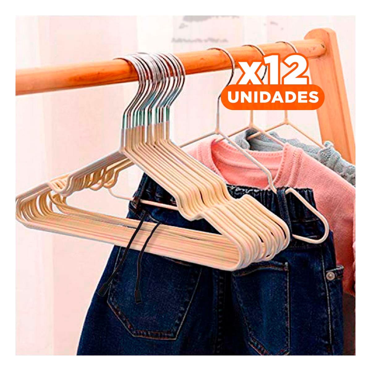 PACK12 CLIP DE ALAMBRE MODERNO PARA ROPA 5 PIEZAS 20X40,5CM CREMA Y+REGALO STICKER - 1
