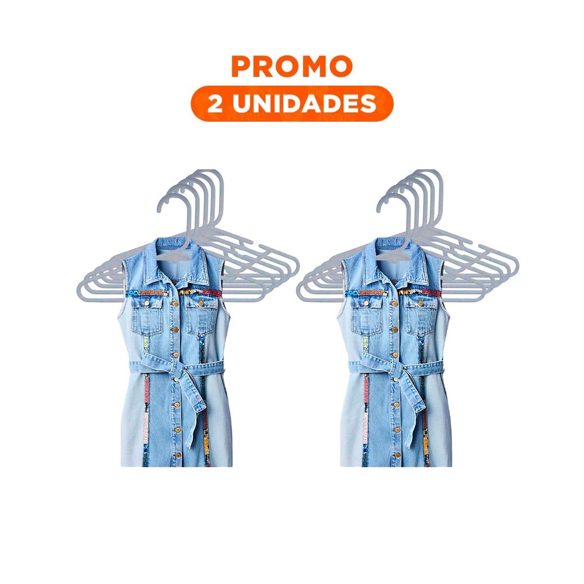 PACK2 COLGADOR DE PLASTICO PARA ROPA LIGERA 5 PIEZAS 15X29CM PLOMO Y+REGALO STICKER - 1