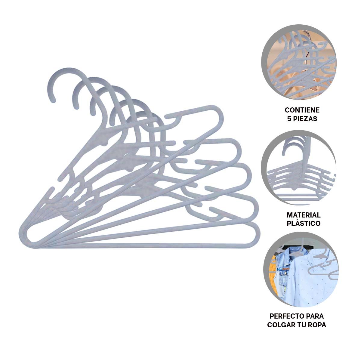 HOLDER PARA ROPA LIGERA Y ACCESORIOS BIEN ORGANIZADOS 5 PIEZAS 15X29CM PLOMO Y+POST IT - 5