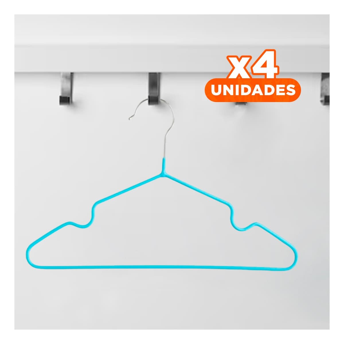 PACK4 PERCHA DE ROPA CLASICA QUE NUNCA FALLA 5 PIEZAS 20X40,5CM CELESTE Y+REGALO STICKER - 1