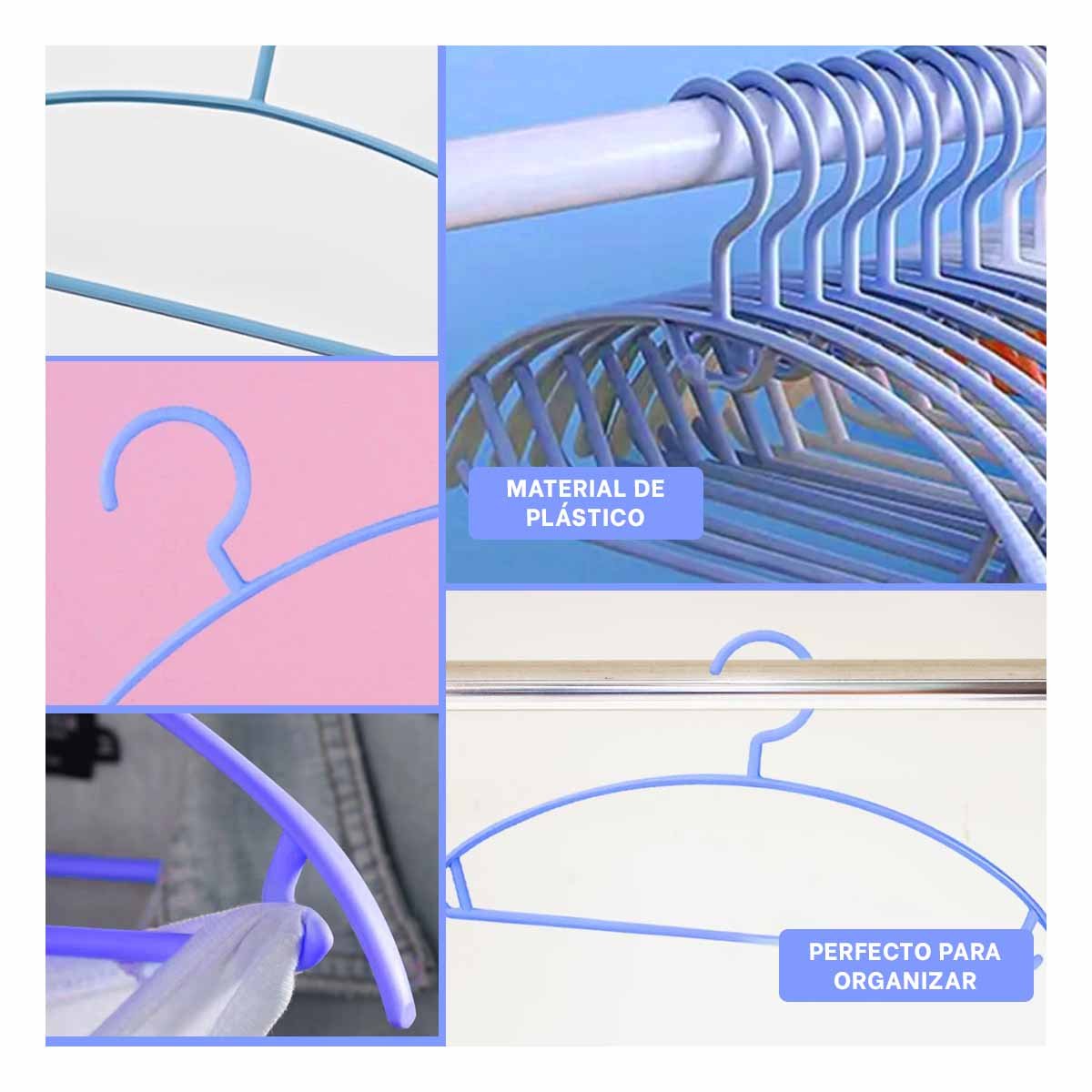 GANCHO DE ROPA DE PLASTICO AZUL MEDIA LUNA 4 PIEZAS PARA GUARDAR PRENDAS Y+PAPEL REGALO - 3