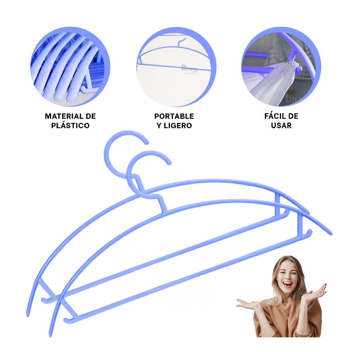 GANCHO DE ROPA DE PLASTICO AZUL MEDIA LUNA 4 PIEZAS PARA GUARDAR PRENDAS Y+PAPEL REGALO - 5