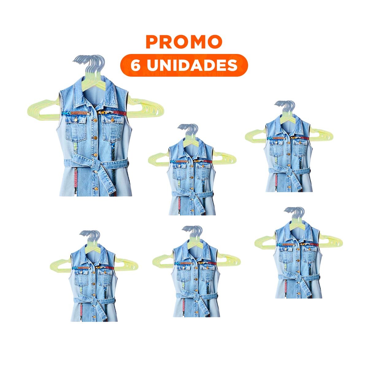 PACK6 GANCHO PRACTICO DE ALAMBRE CON PLASTICO AMARILLO 5 PIEZAS PARA PRENDAS Y+REGALO STICKER - 1