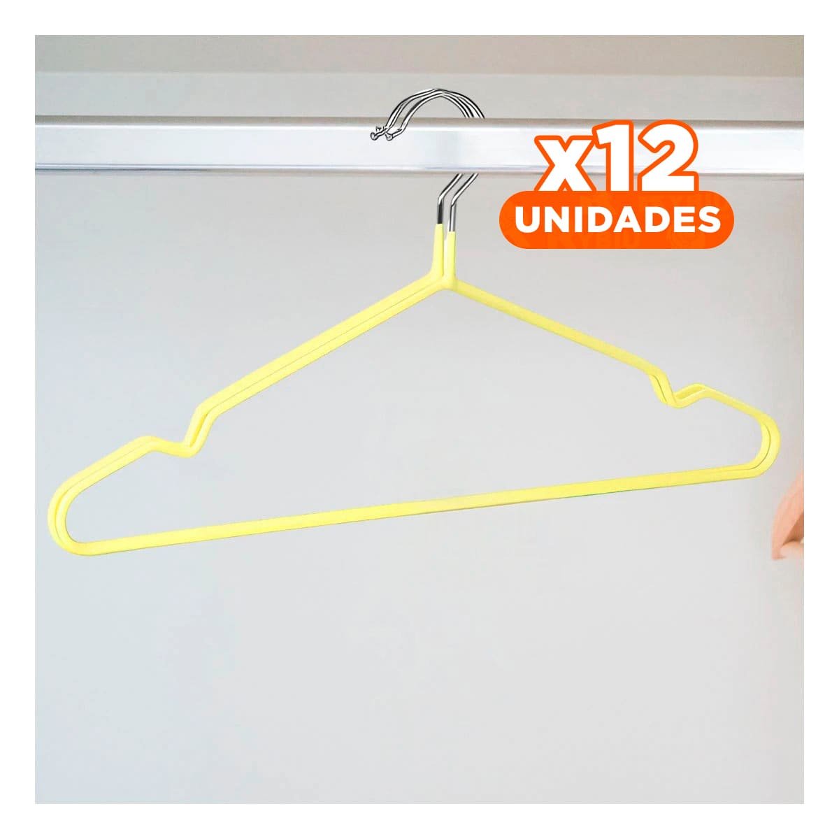 PACK12 COLGANTE PRACTICO DE ALAMBRE CON PLASTICO AMARILLO 5 PIEZAS PARA CLOSET Y+REGALO STICKER - 1