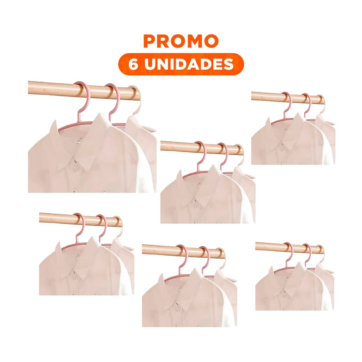 PACK6 SOPORTE LIVIANO DE PLASTICO ROSADO MEDIA LUNA DE 4 PIEZAS PARA PRENDAS Y+REGALO STICKER - 1