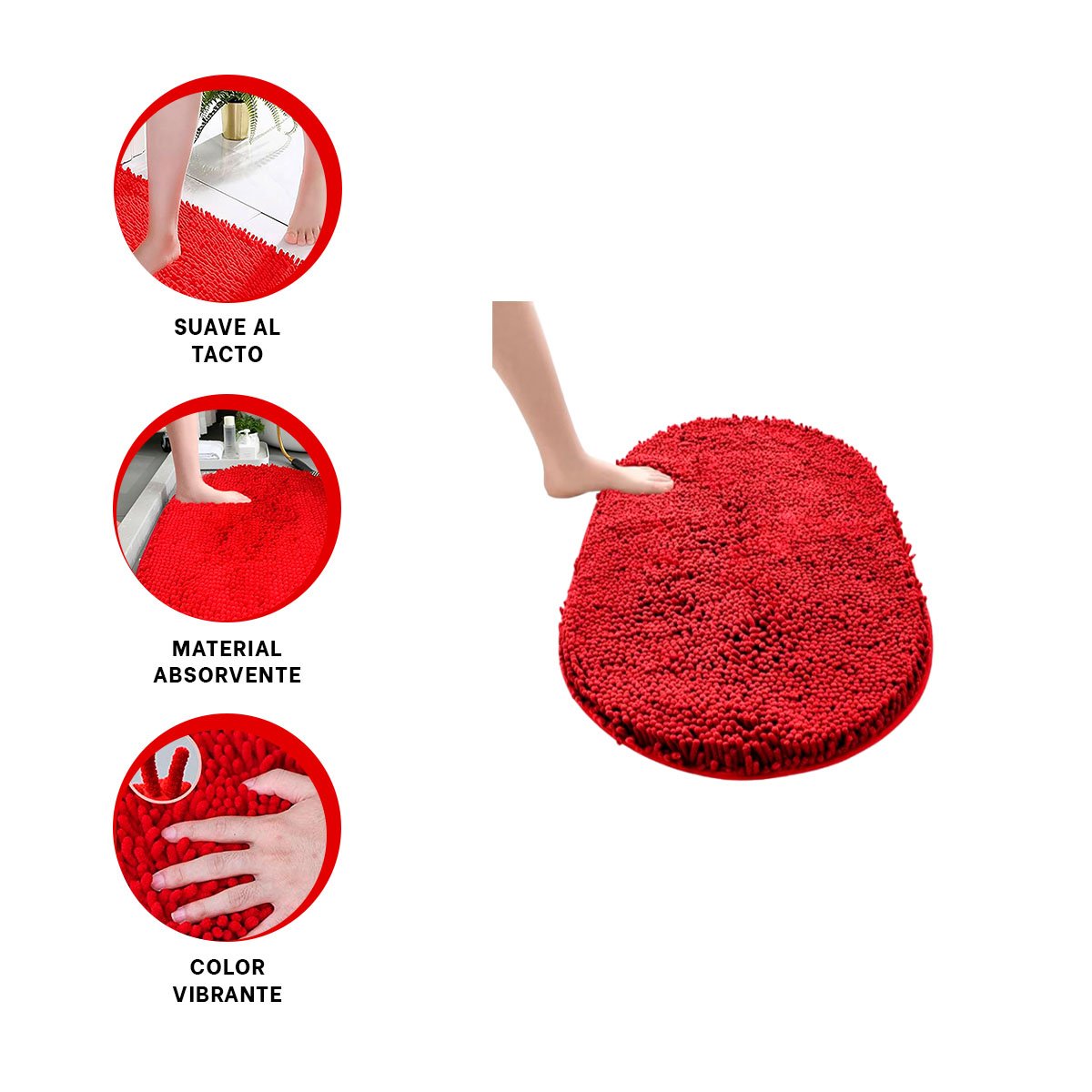 SUPERFICIE OVALADA DE MICROFIBRA 40X60CM ROJO PARA USO DIARIO EN BANO Y+POST IT - 5