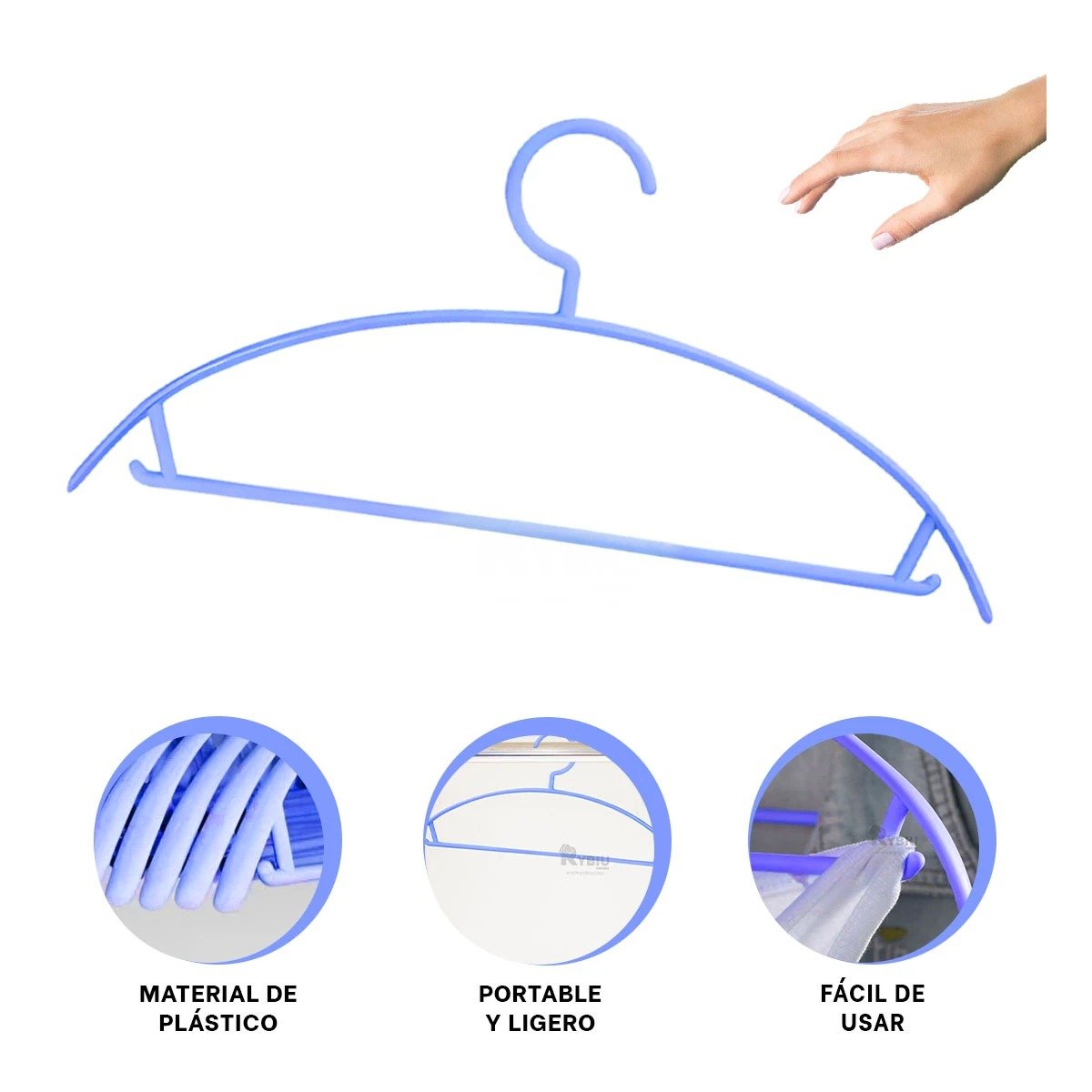 SUJETADOR DE ROPA DE PLASTICO AZUL MEDIA LUNA 4 PIEZAS PARA GUARDARROPA Y+POST IT - 5