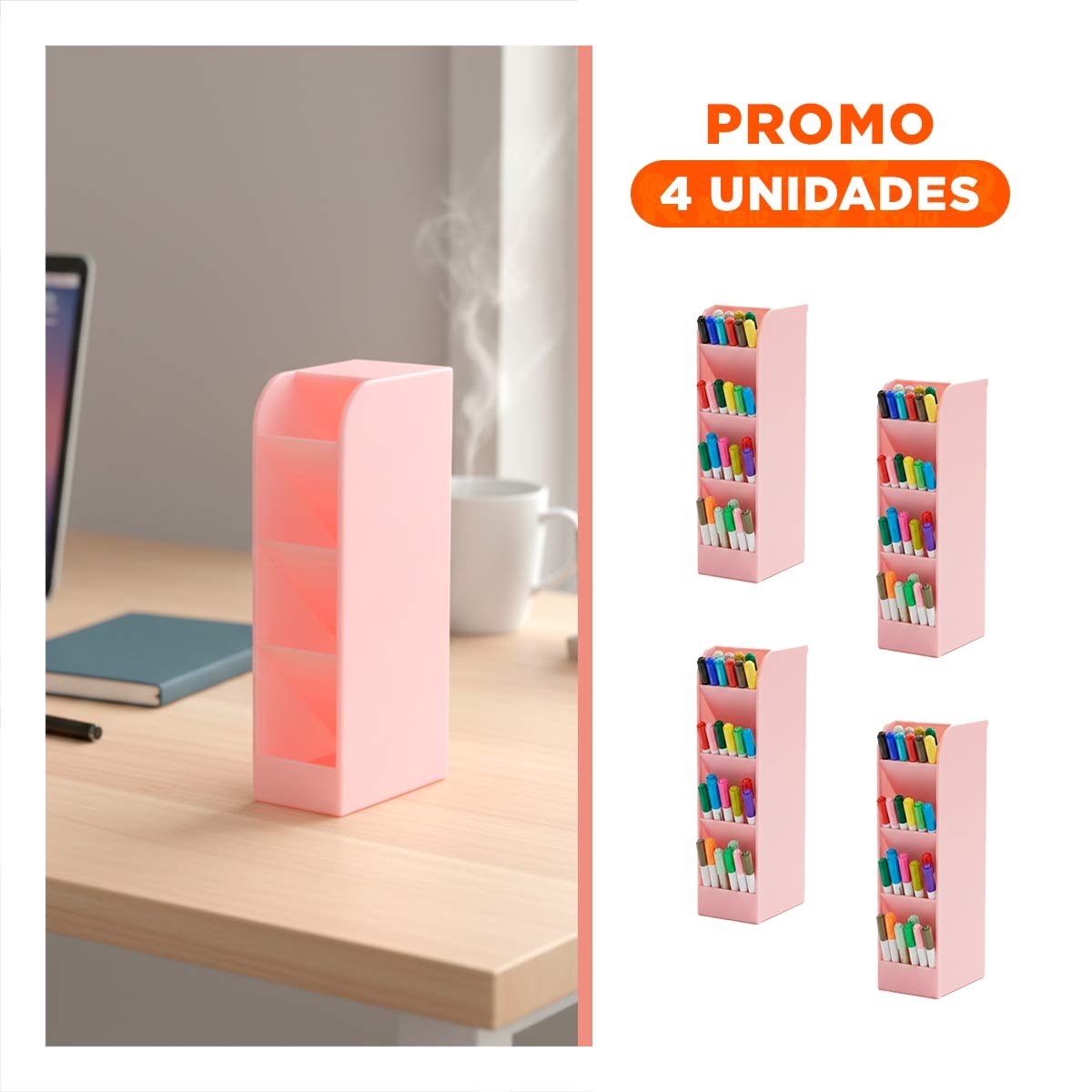 PACK4 MODULO CON DISTRIBUCION CLARA PARA UTILES ROSADO DE DIMENSIÓN 20,5X5X9CM - 1