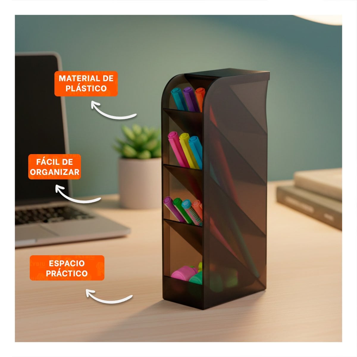 ORGANIZADOR NEGRO INCLINADO CON CUATRO ESPACIOS PARA ORDEN DIARIO DE 20,5X5X9CM - 3