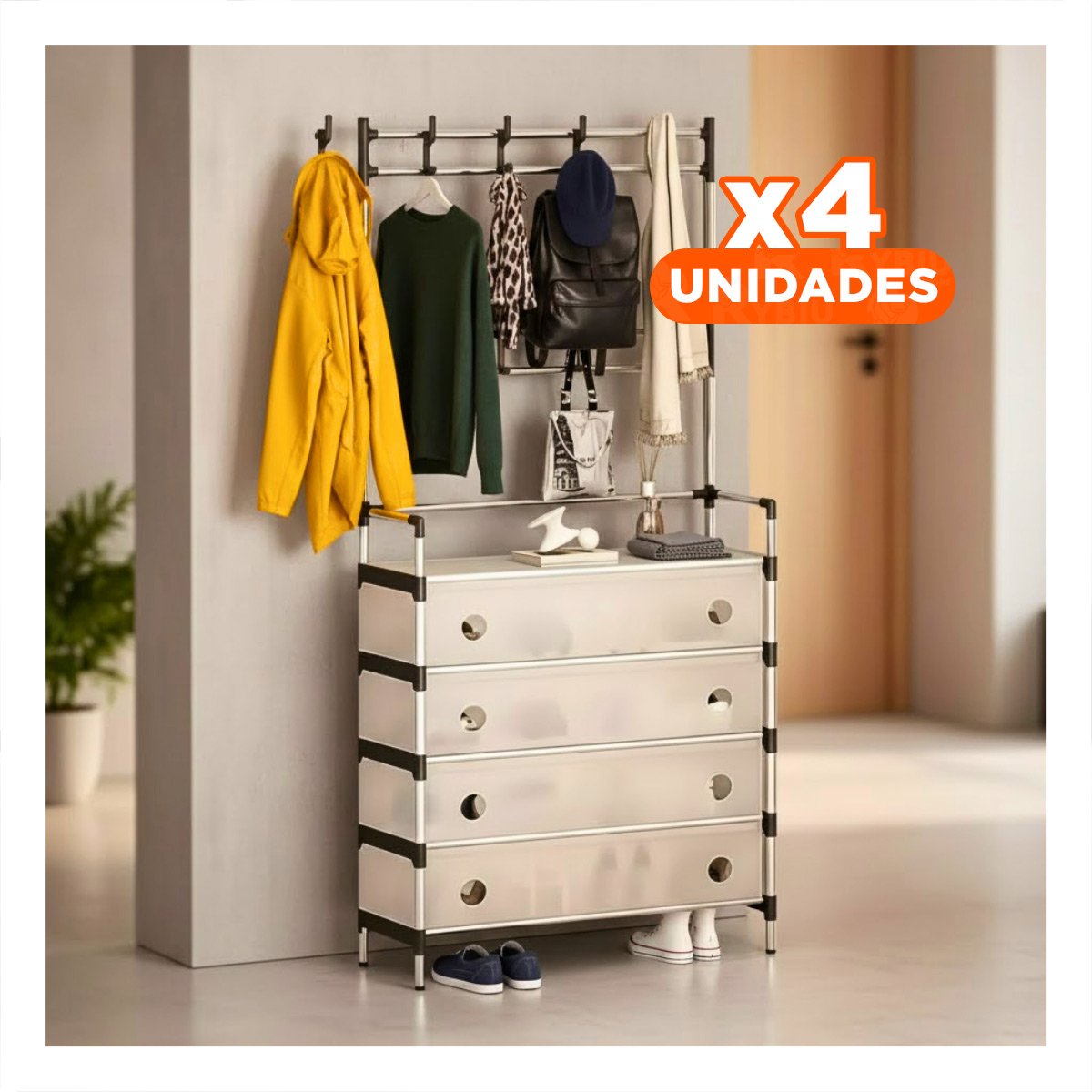 PACK4 ZAPATERA CERRADA CON PERCHERA PARA ESPACIOS DE CASA Y HOGAR Y+REGALO STICKER - 1