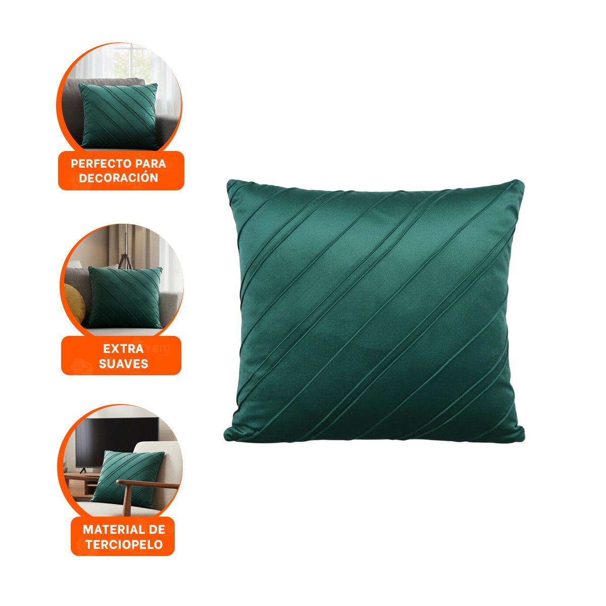 FUNDA PARA ALMOHADA CON TEXTURA DE TERCIOPELO EN COLOR VERDE OSCURO DE 45CM Y+PAPEL REGALO - 5