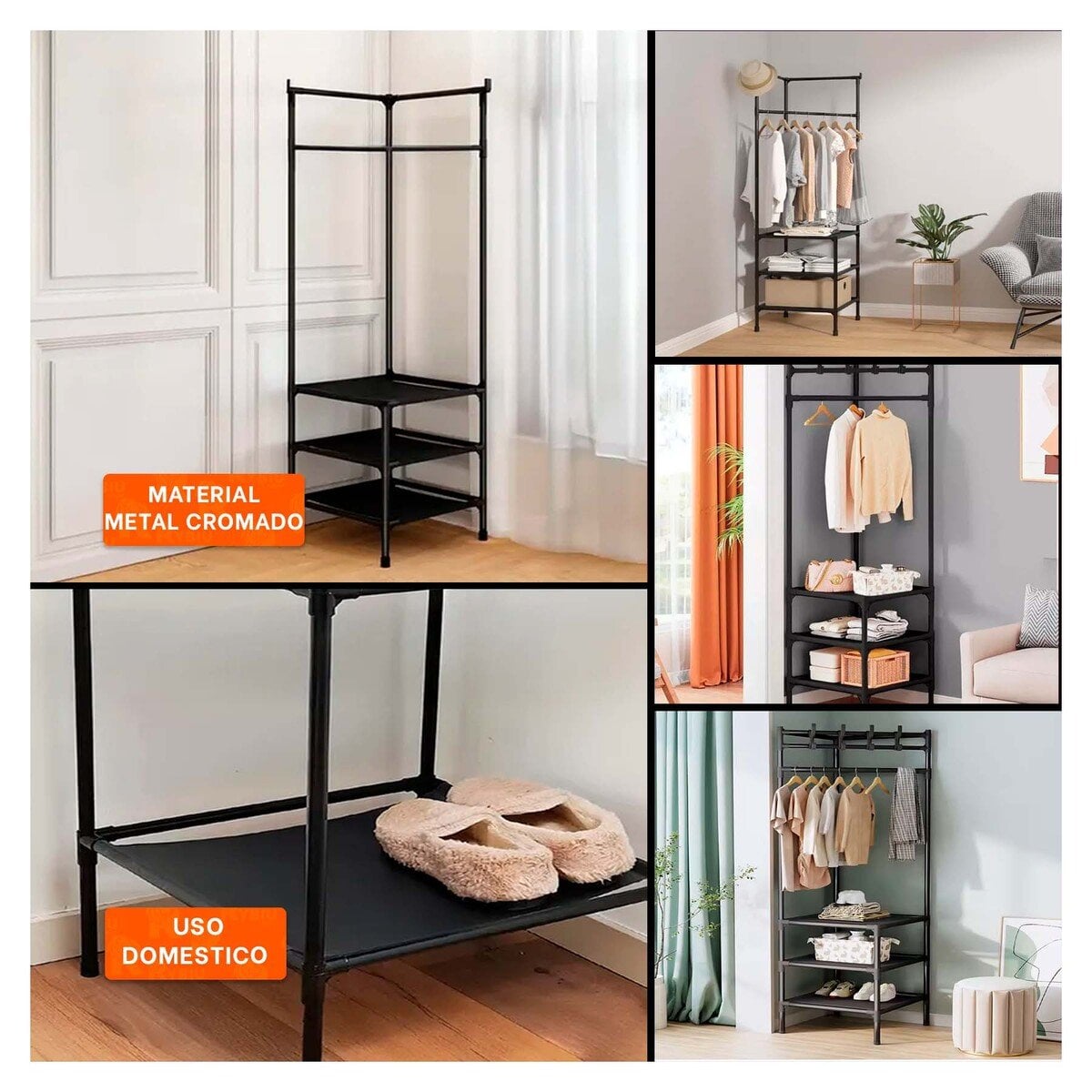 ESTRUCTURA ESQUINERA CON ZAPATERA Y PERCHERA PARA HOGAR Y CASA CON USO PRACTICO Y+LIGAS REGALO - 1