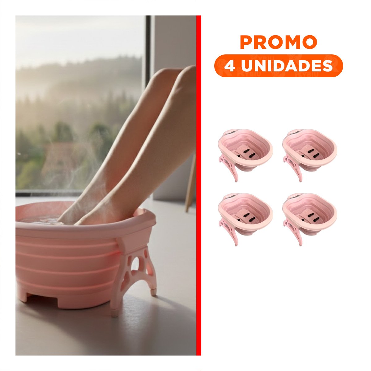 PACK4 RECIPIENTE PORTATIL CON MASAJEADOR DE PIES ROSADO CON SISTEMA DE MASAJE - 1
