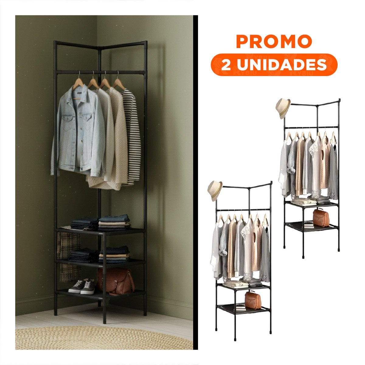 PACK2 ESTRUCTURA DE ESQUINA CON ZAPATERA Y PERCHERA PARA CASA Y HOGAR Y+REGALO STICKER - 1