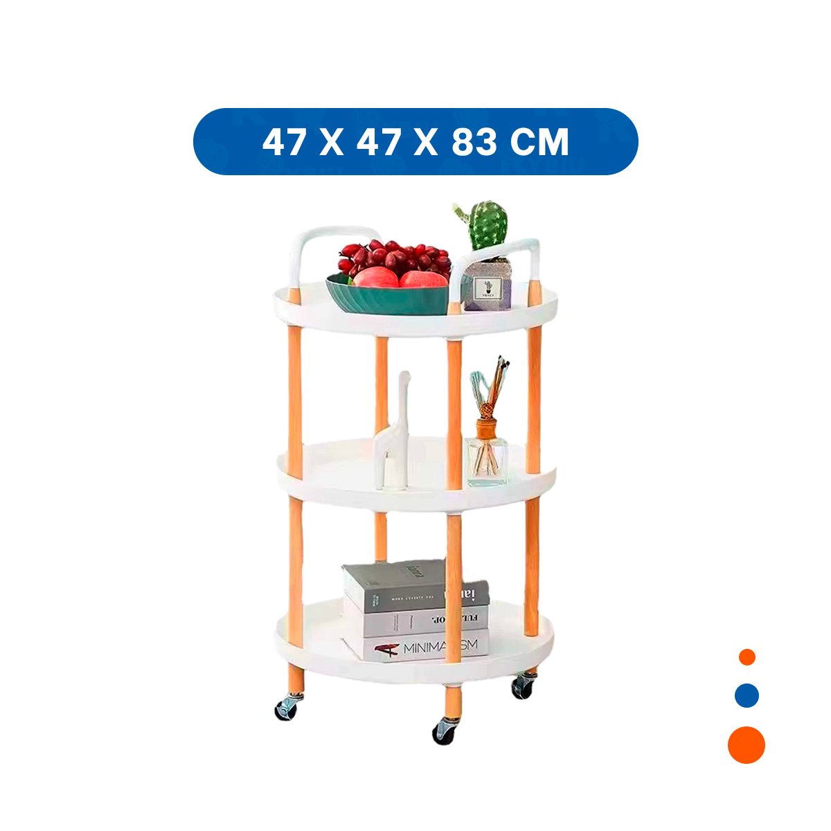 PACK4 ESTANTE 3 NIVELES CIRCULAR CON ASA BLANCO PRACTICO Y MODERNO PARA CASA Y+PAPEL REGALO - 4
