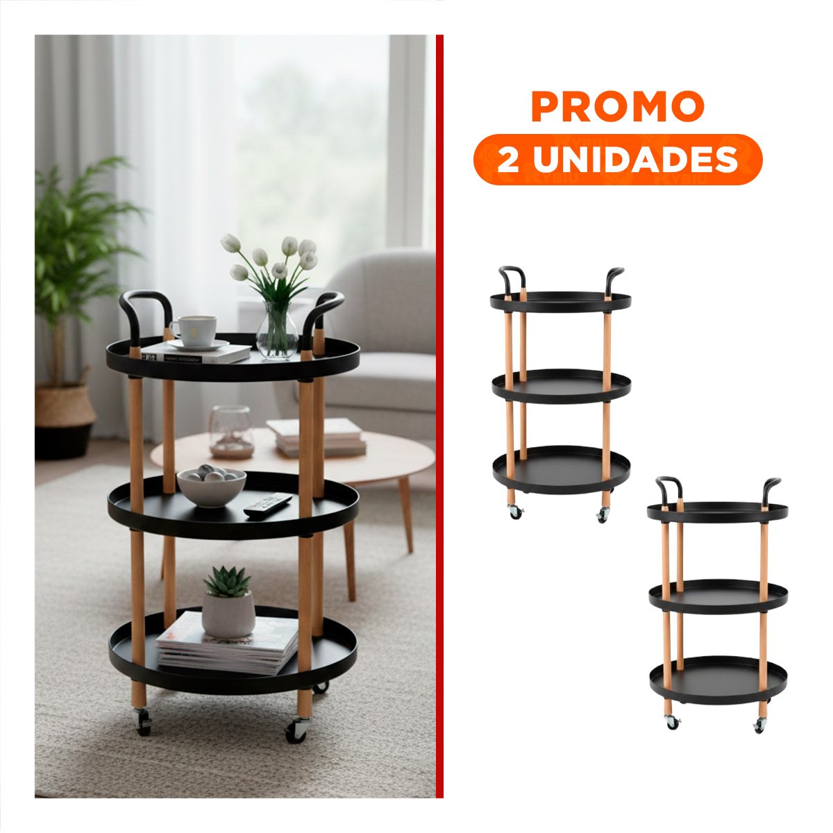 PACK2 MUEBLE 3 NIVELES CIRCULAR CON ASA NEGRO FACIL DE LIMPIAR Y MANTENER Y+REGALO STICKER - 1