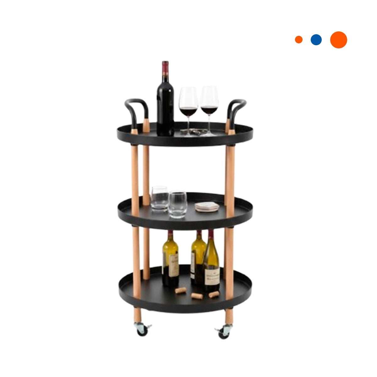 PACK2 MUEBLE 3 NIVELES CIRCULAR CON ASA NEGRO FACIL DE LIMPIAR Y MANTENER Y+REGALO STICKER - 2