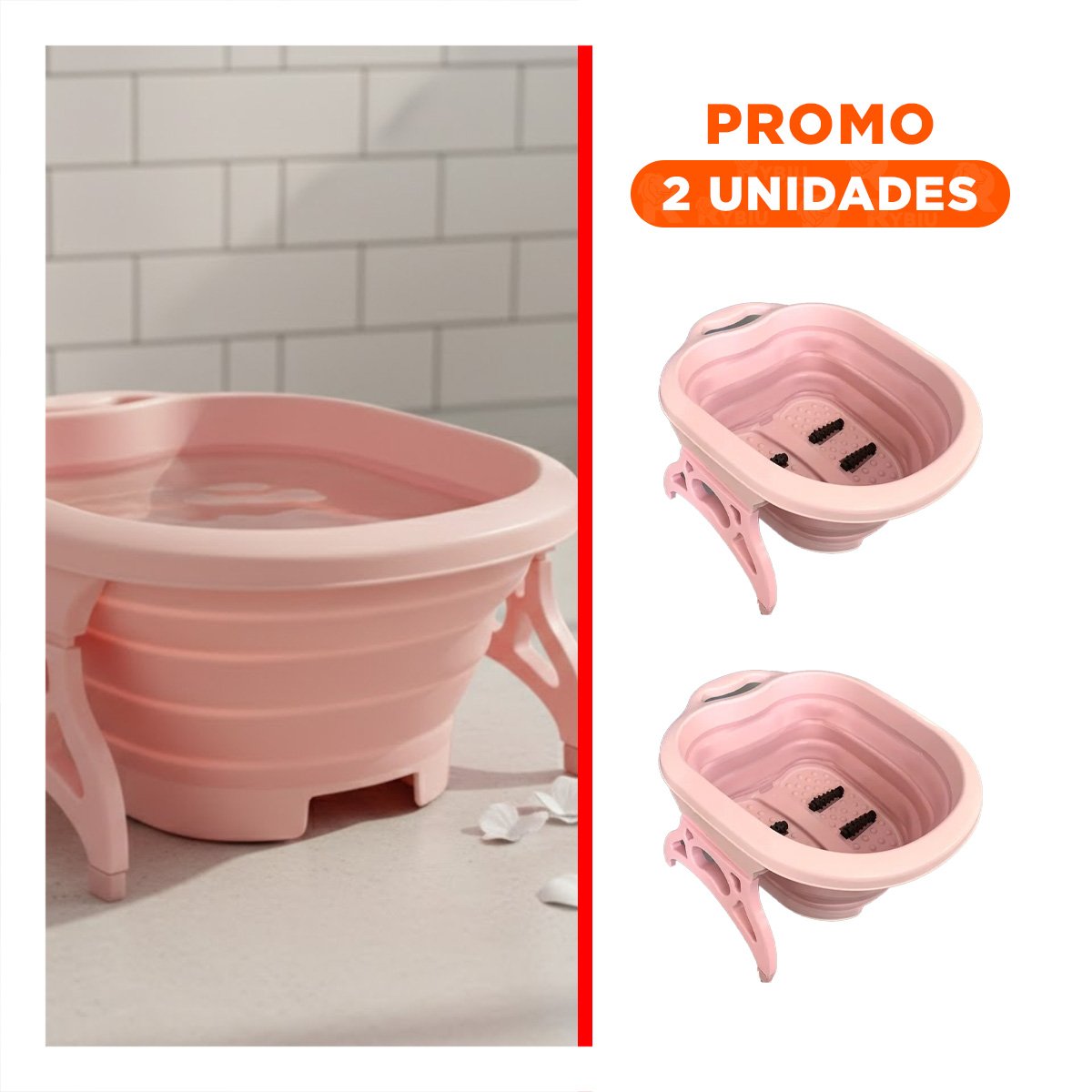 PACK2 LAVADERO PORTATIL CON MASAJEADOR DE PIES ROSADO PARA TODO TIPO DE PIE Y+REGALO STICKER - 1