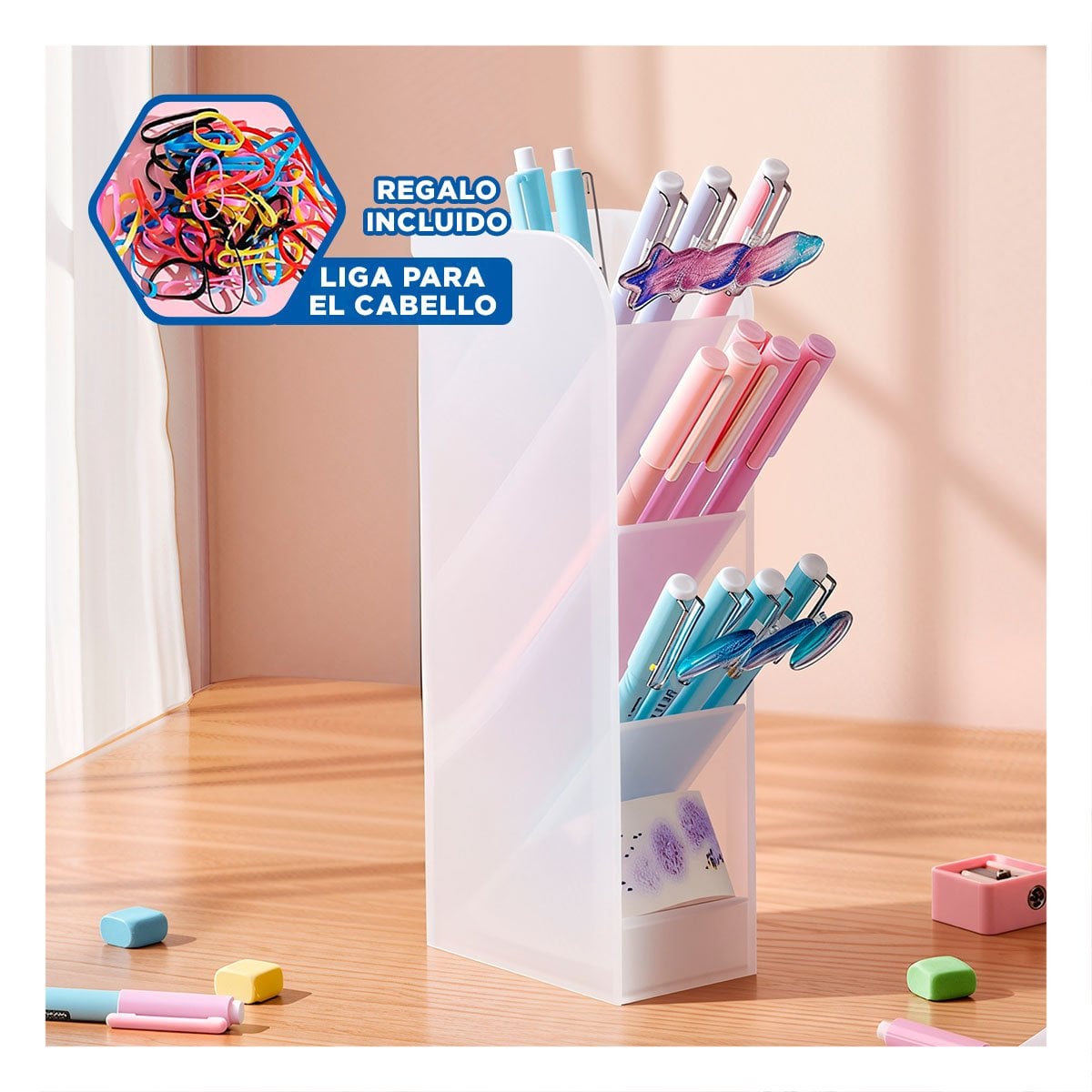 ORGANIZADOR PARA AREA LABORAL CON VISTA INCLINADA BLANCO TRANSPARENTE Y+LIGAS REGALO - 2